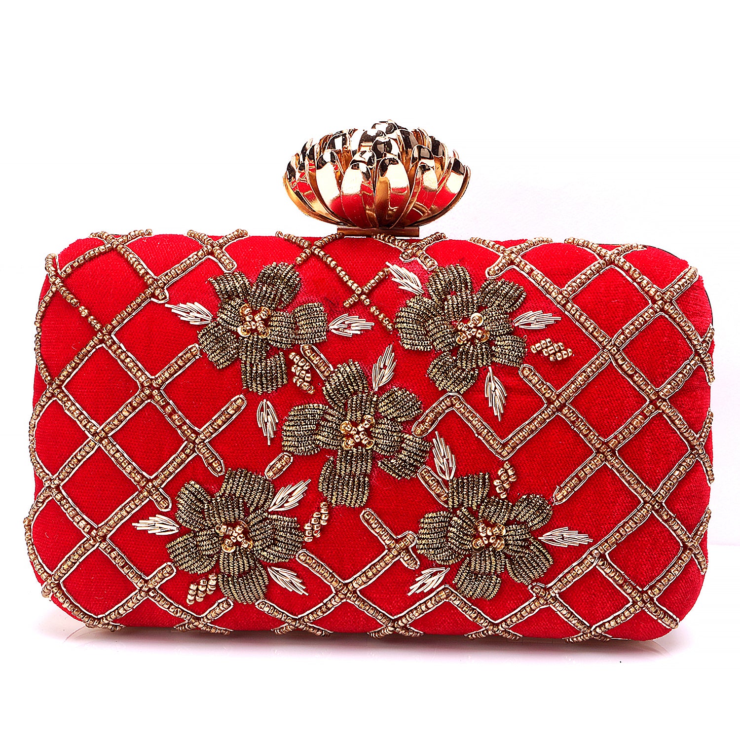 Designer embroidered rectangle red clutch