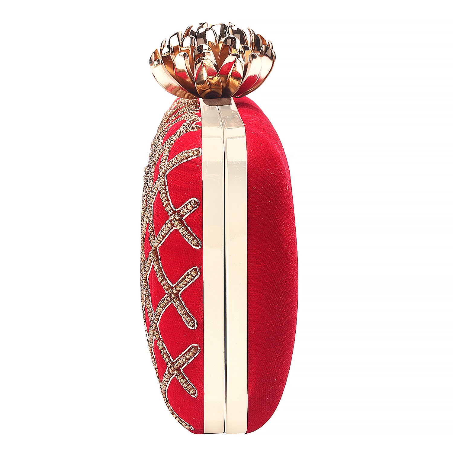 Designer embroidered rectangle red clutch