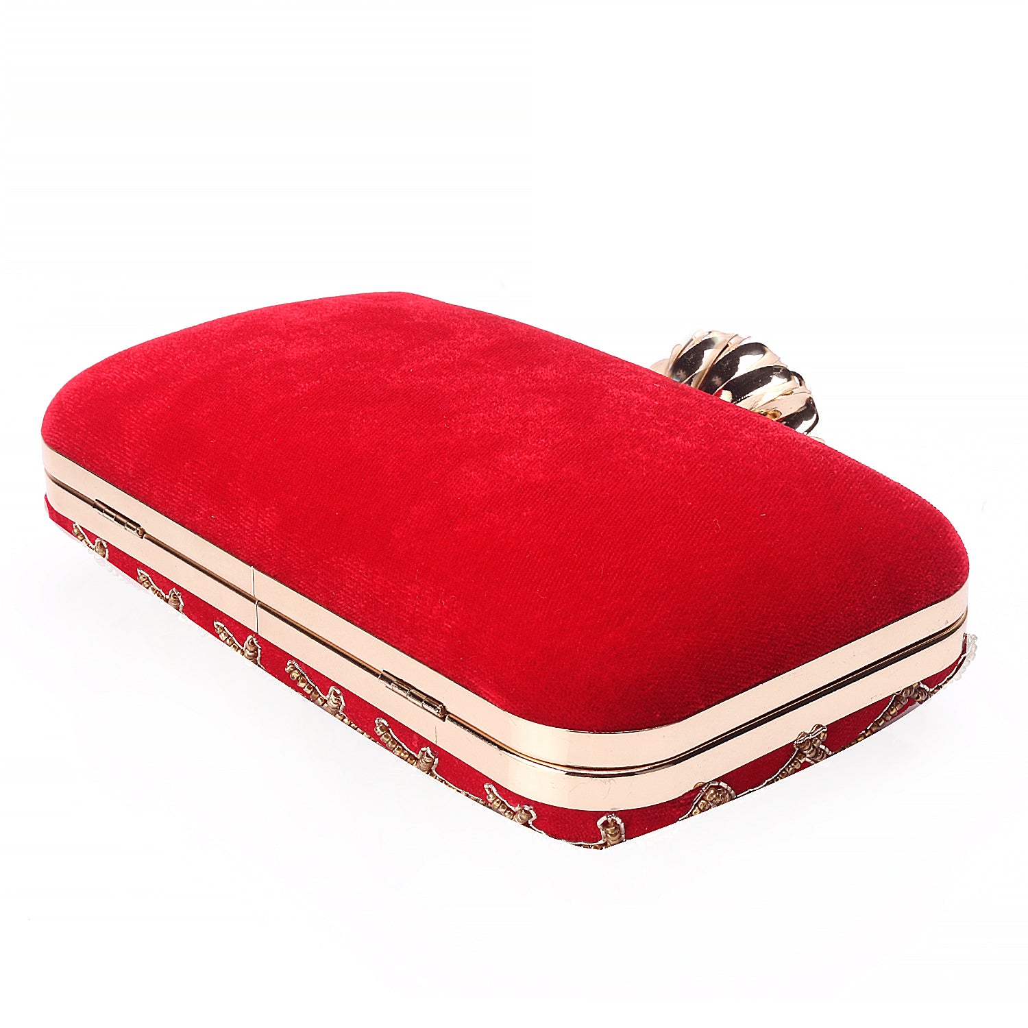 Designer embroidered rectangle red clutch