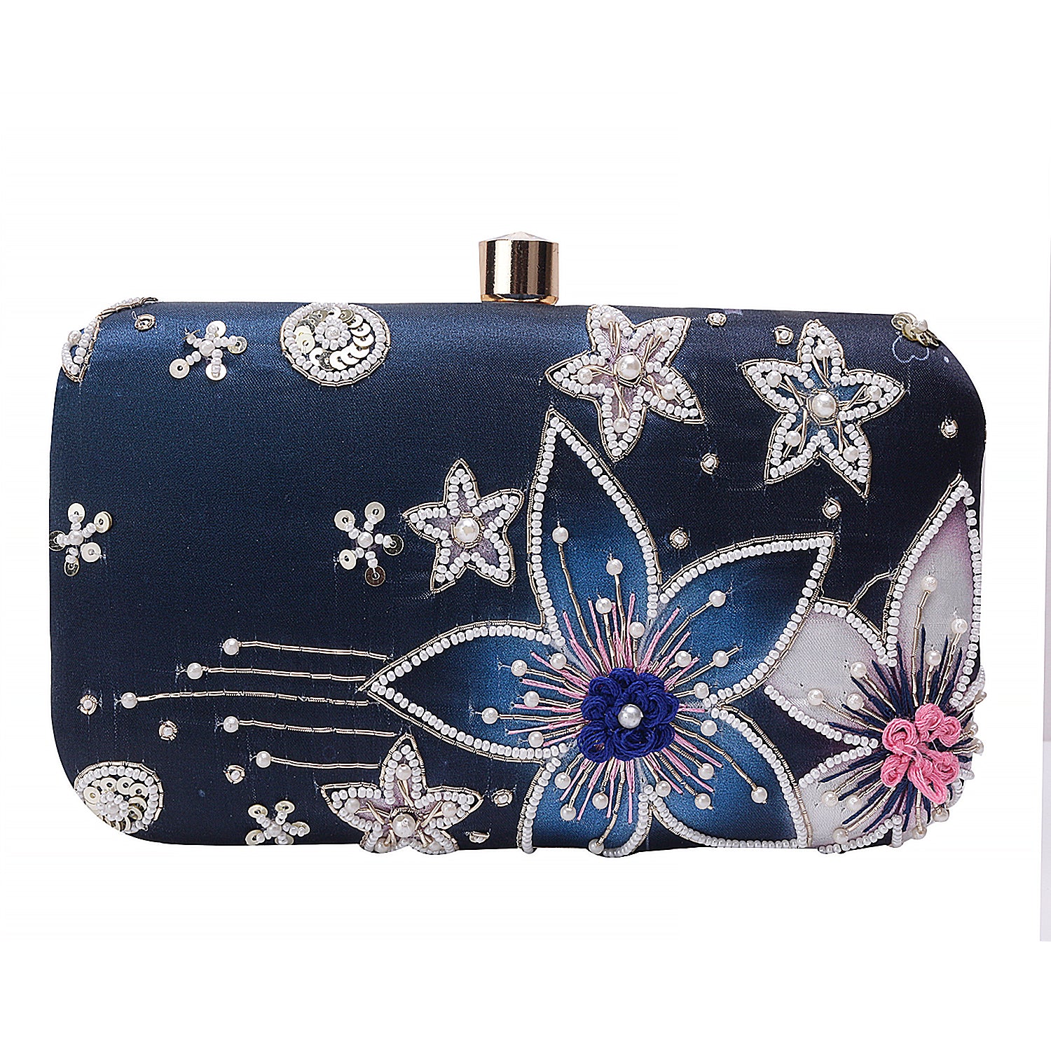 Sober printed embroidery clutch