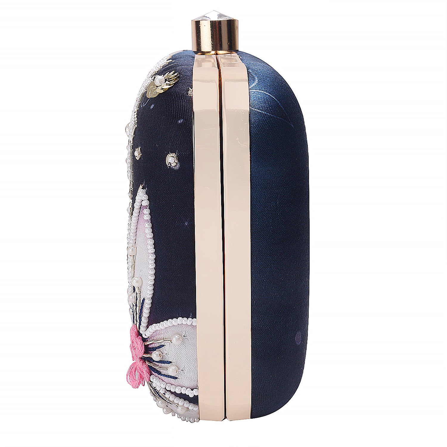 Sober printed embroidery clutch