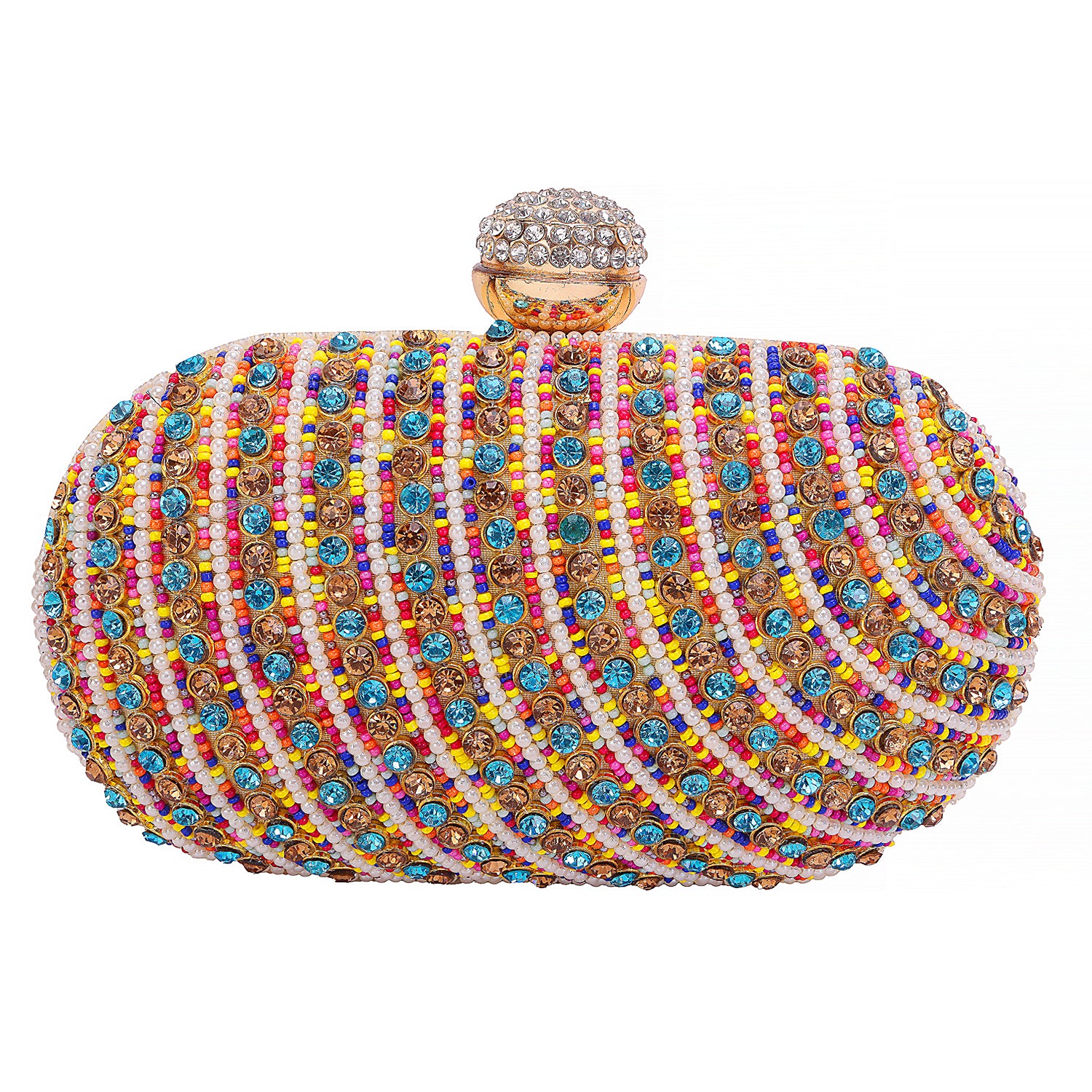 Designer assorted stone embellishment work oval clutch