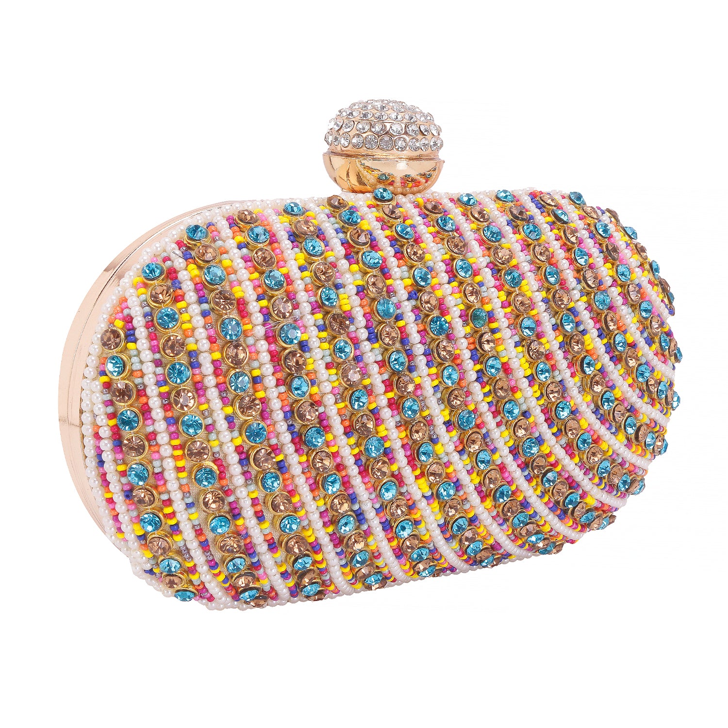 Designer assorted stone embellishment work oval clutch
