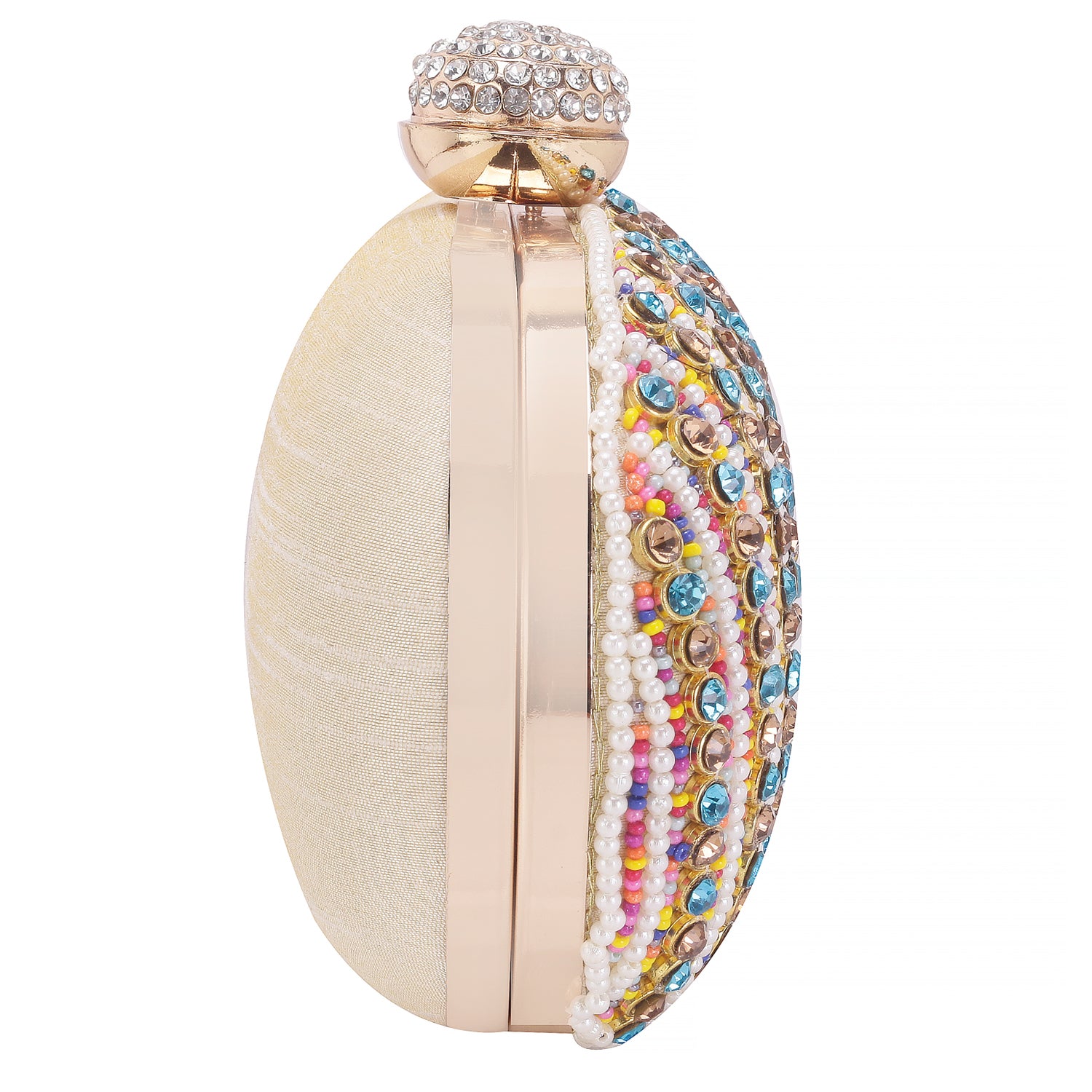 Designer assorted stone embellishment work oval clutch