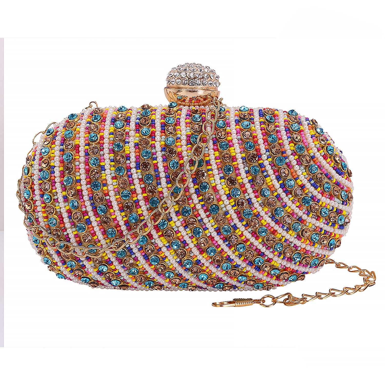 Designer assorted stone embellishment work oval clutch