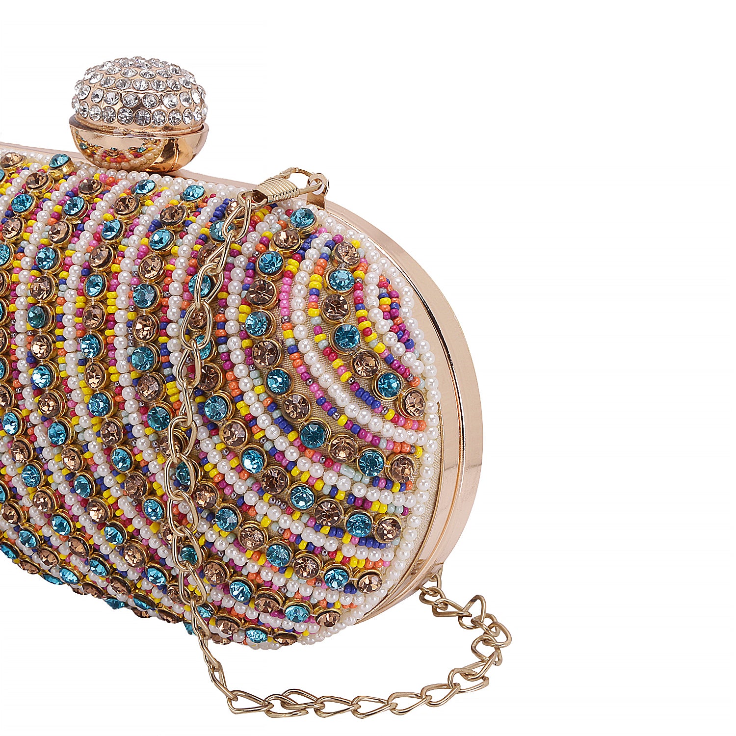 Designer assorted stone embellishment work oval clutch