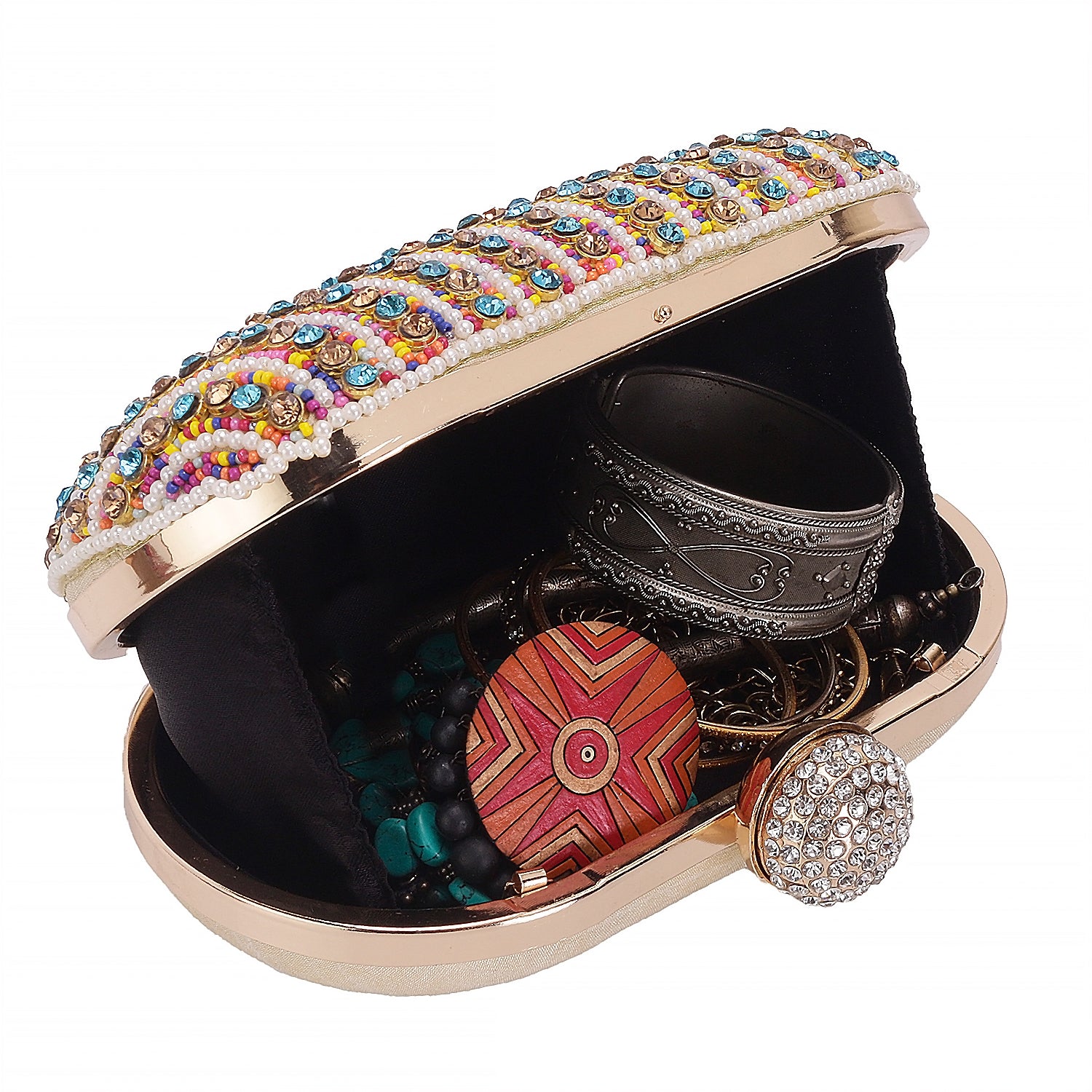 Designer assorted stone embellishment work oval clutch