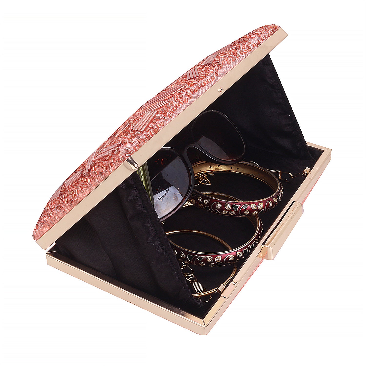 Peach Cutdana Handmade Embroidery Rectungler Clutch