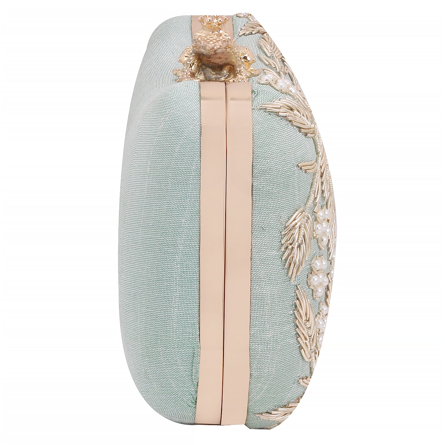 Zardosi Handwork Mint Green Frop Closure Clutch
