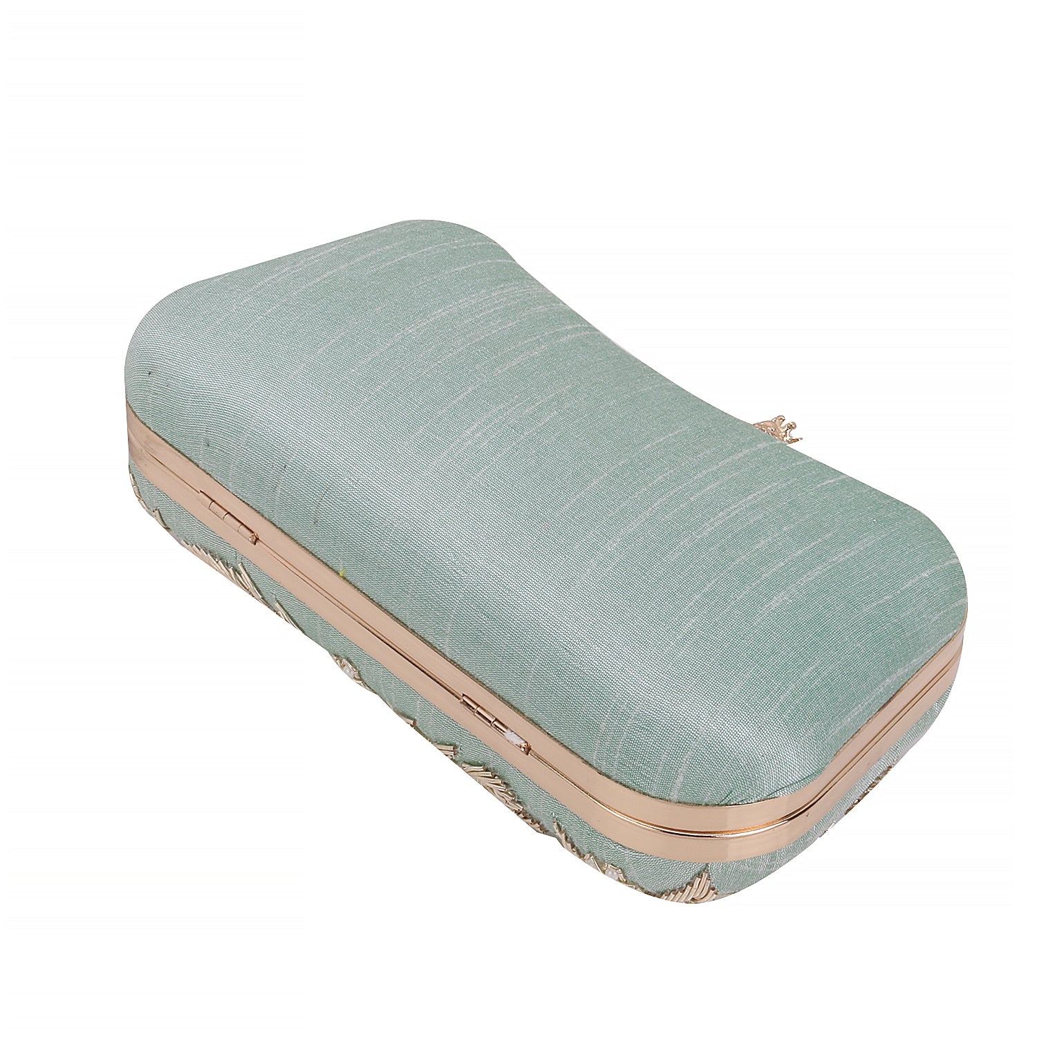 Zardosi Handwork Mint Green Frop Closure Clutch