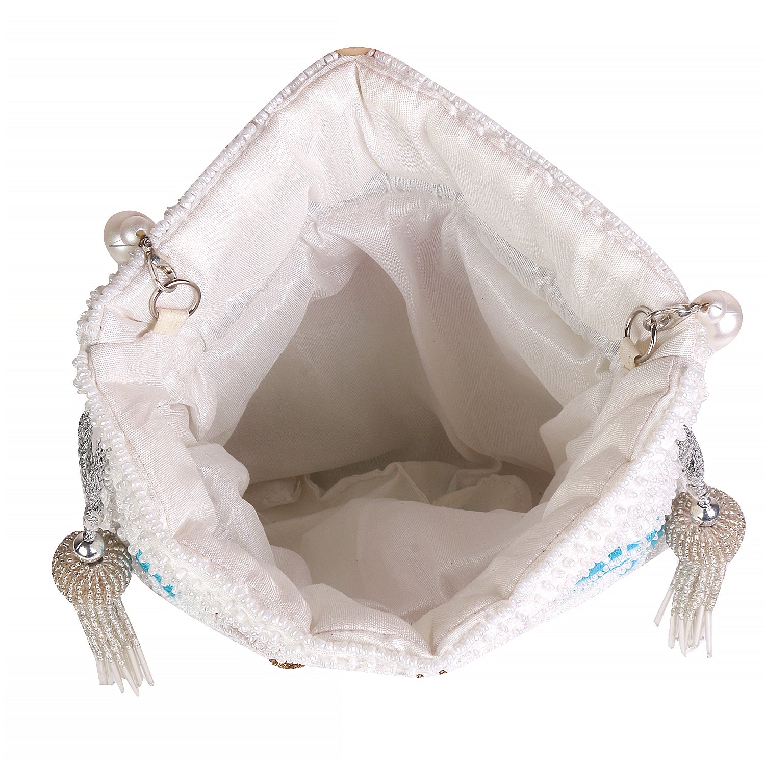 White Floral Touch Embroidery Design Potli Bag