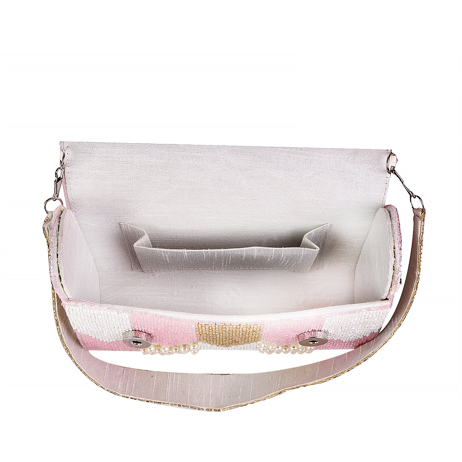 White And Pink Cutdana Flap Clutch