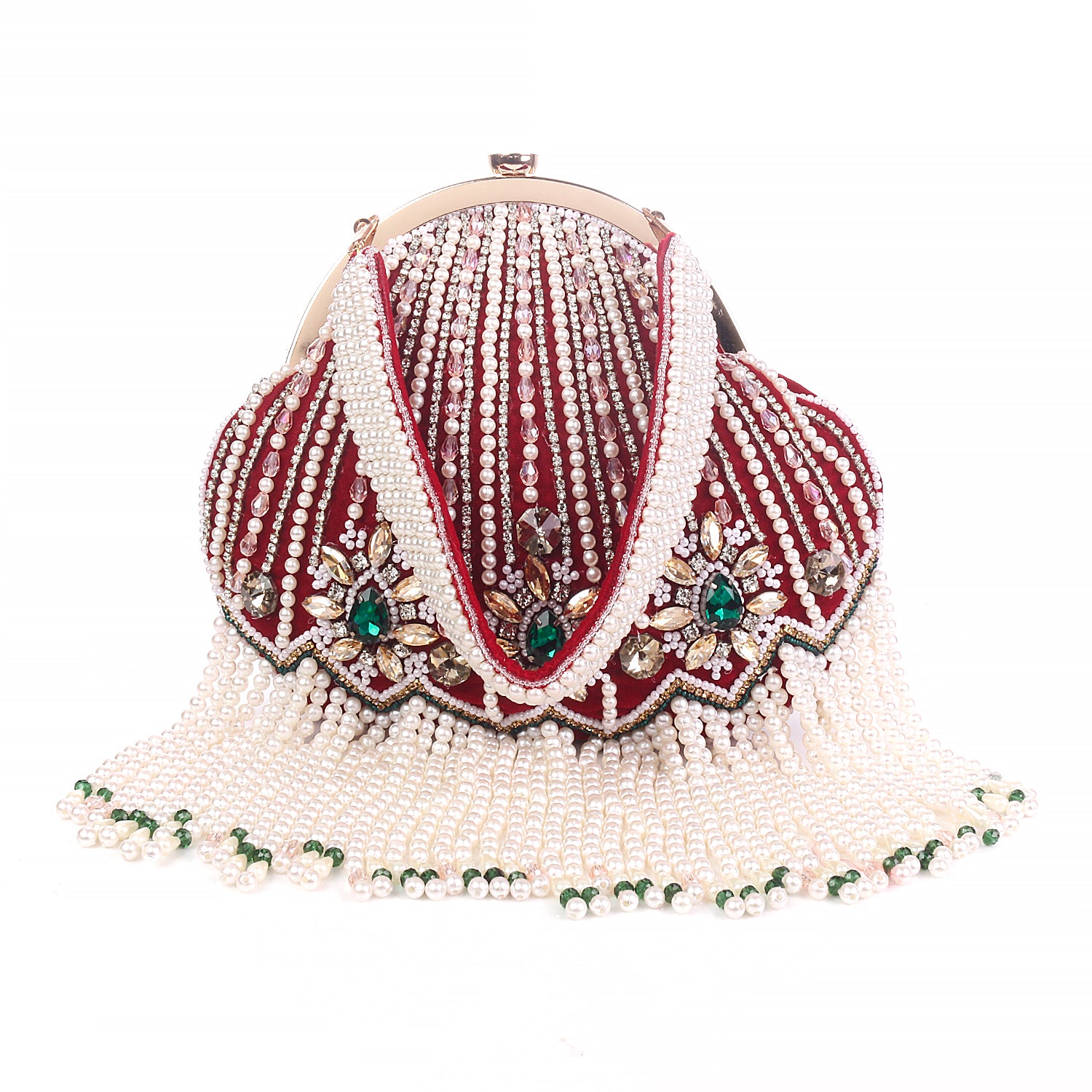 Stunning Crystal With Heavy Pearls Nd Friges Designer Pouch Clutch Bag