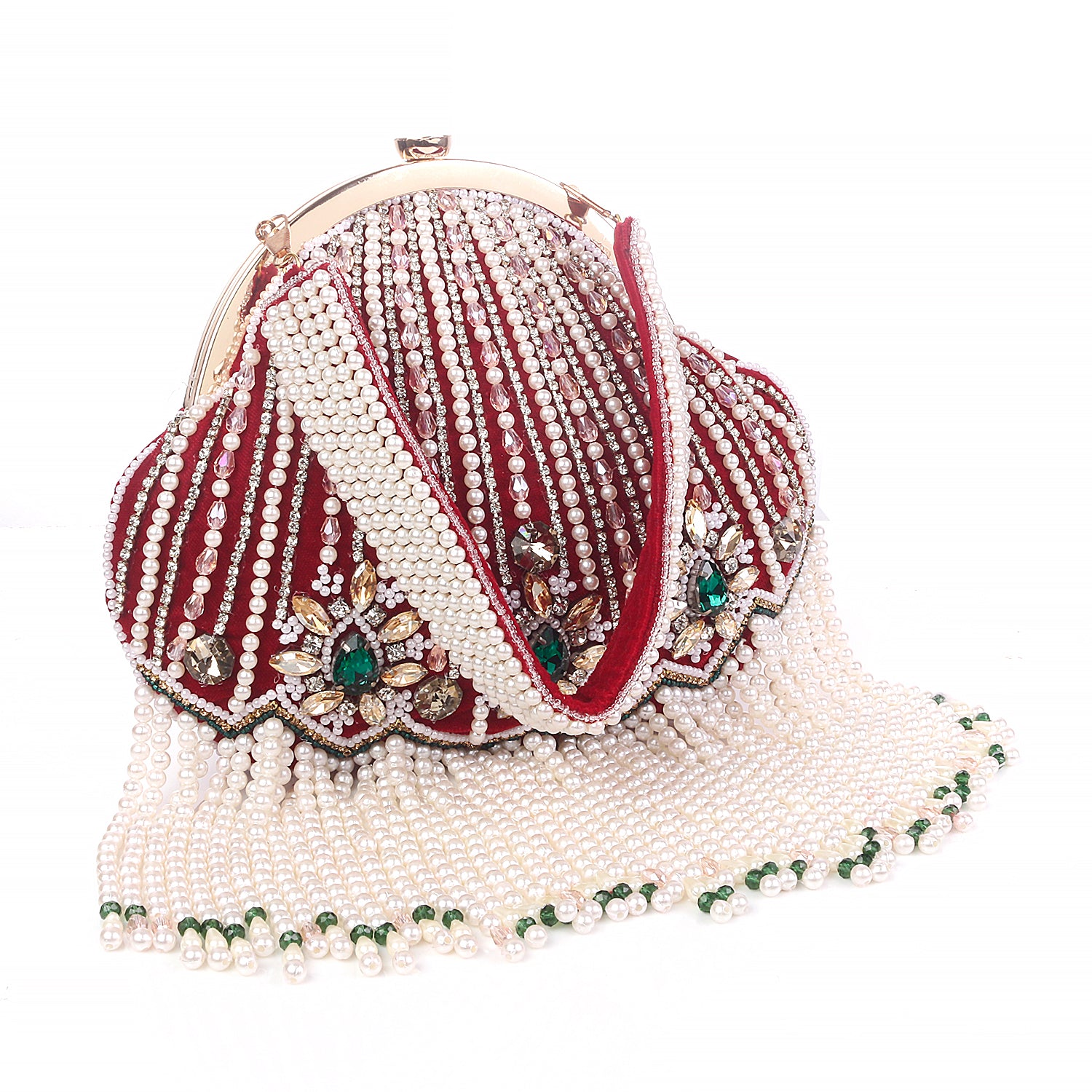 Stunning Crystal With Heavy Pearls Nd Friges Designer Pouch Clutch Bag