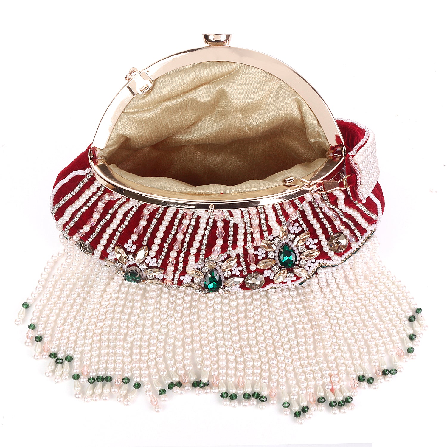 Stunning Crystal With Heavy Pearls Nd Friges Designer Pouch Clutch Bag