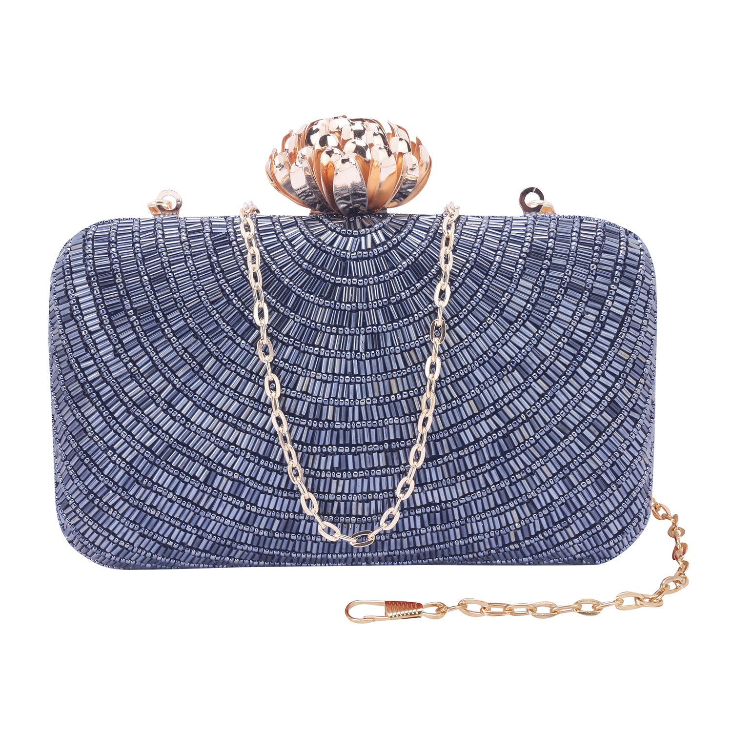 navy bue embroidred clutch