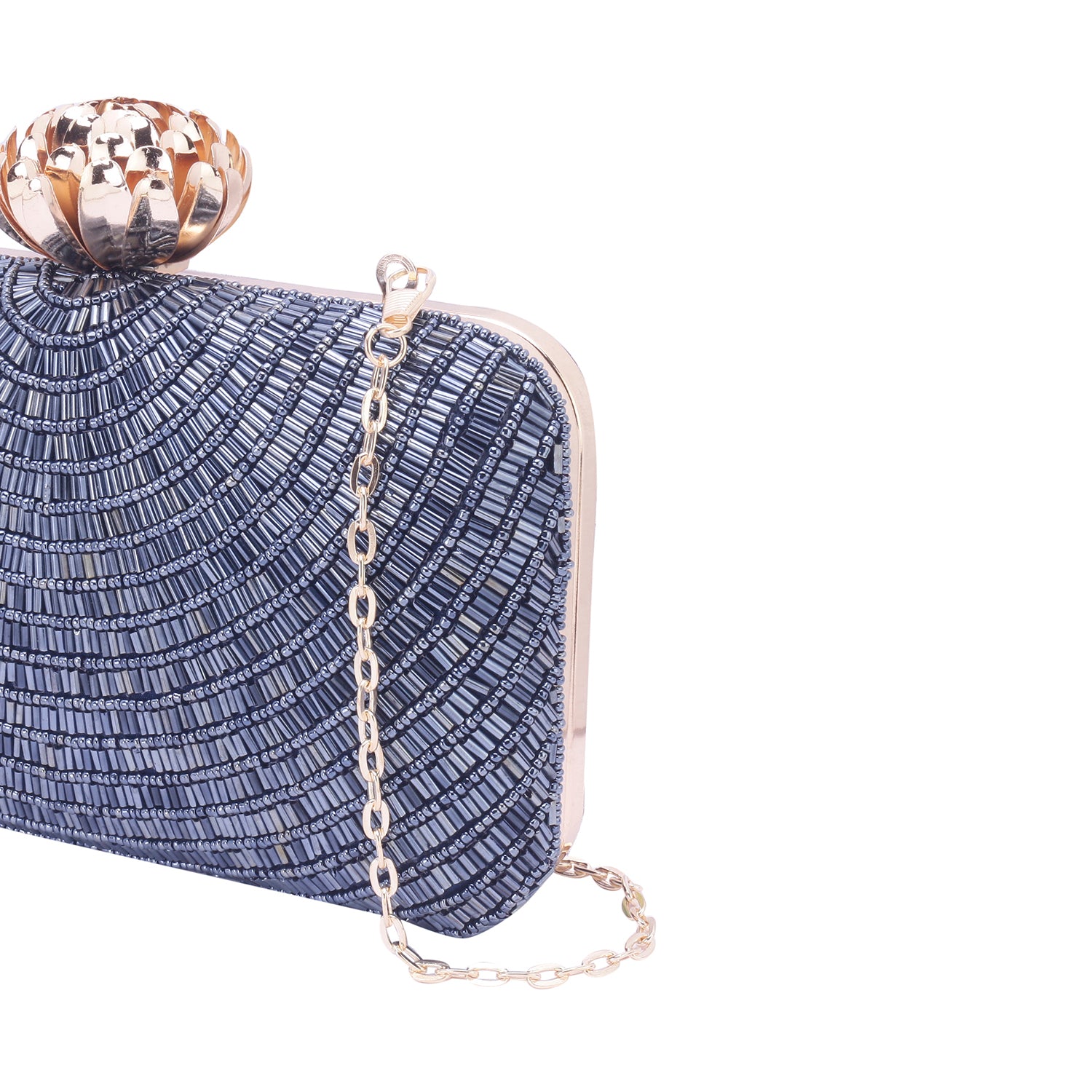 navy bue embroidred clutch