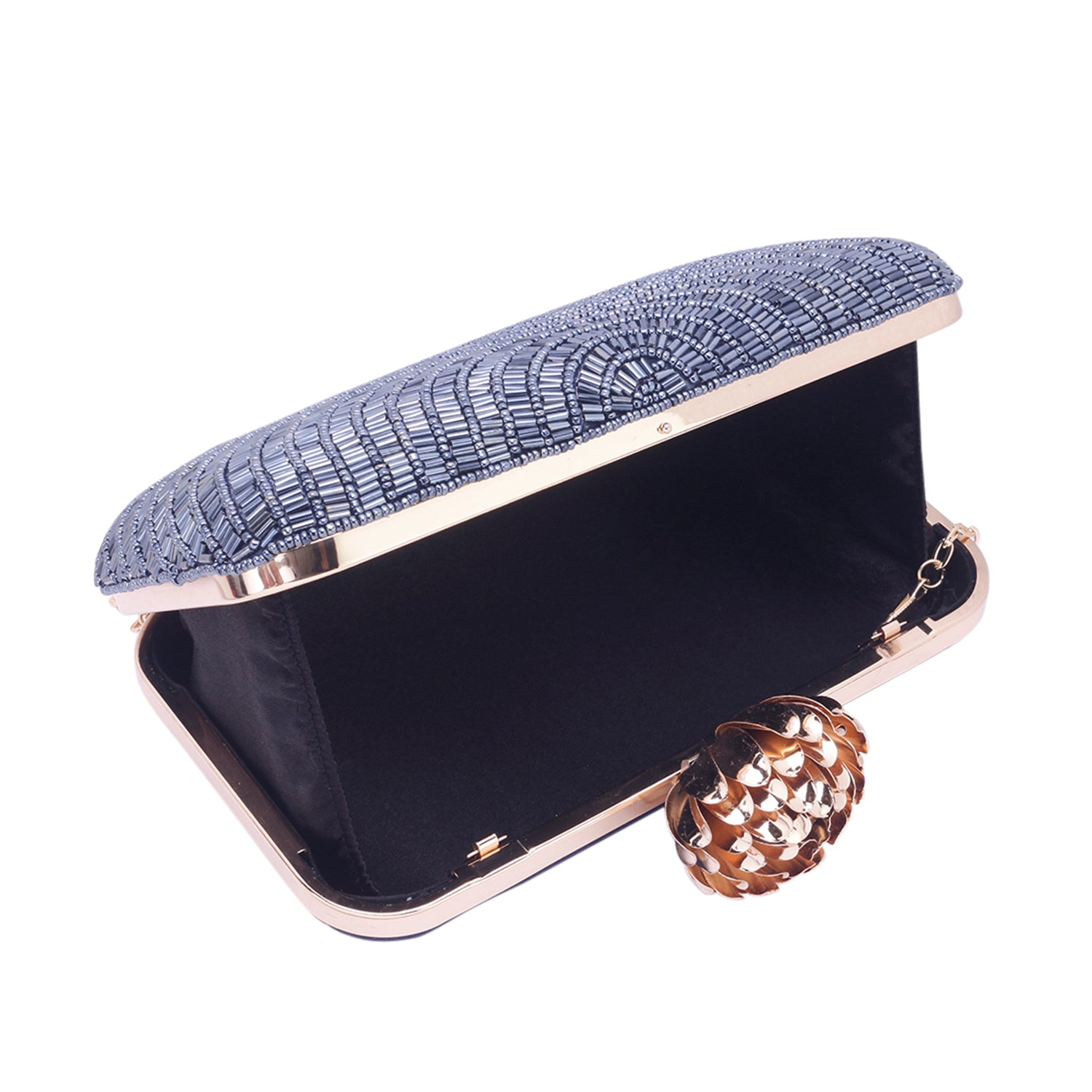navy bue embroidred clutch