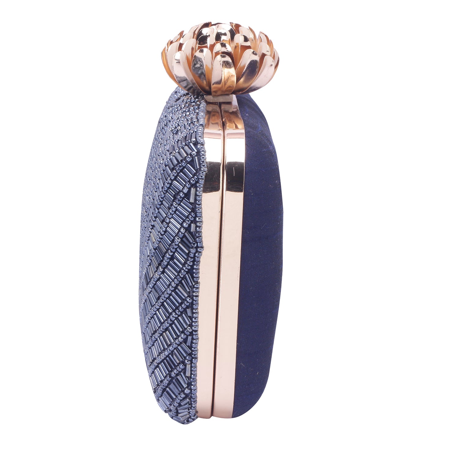 navy bue embroidred clutch