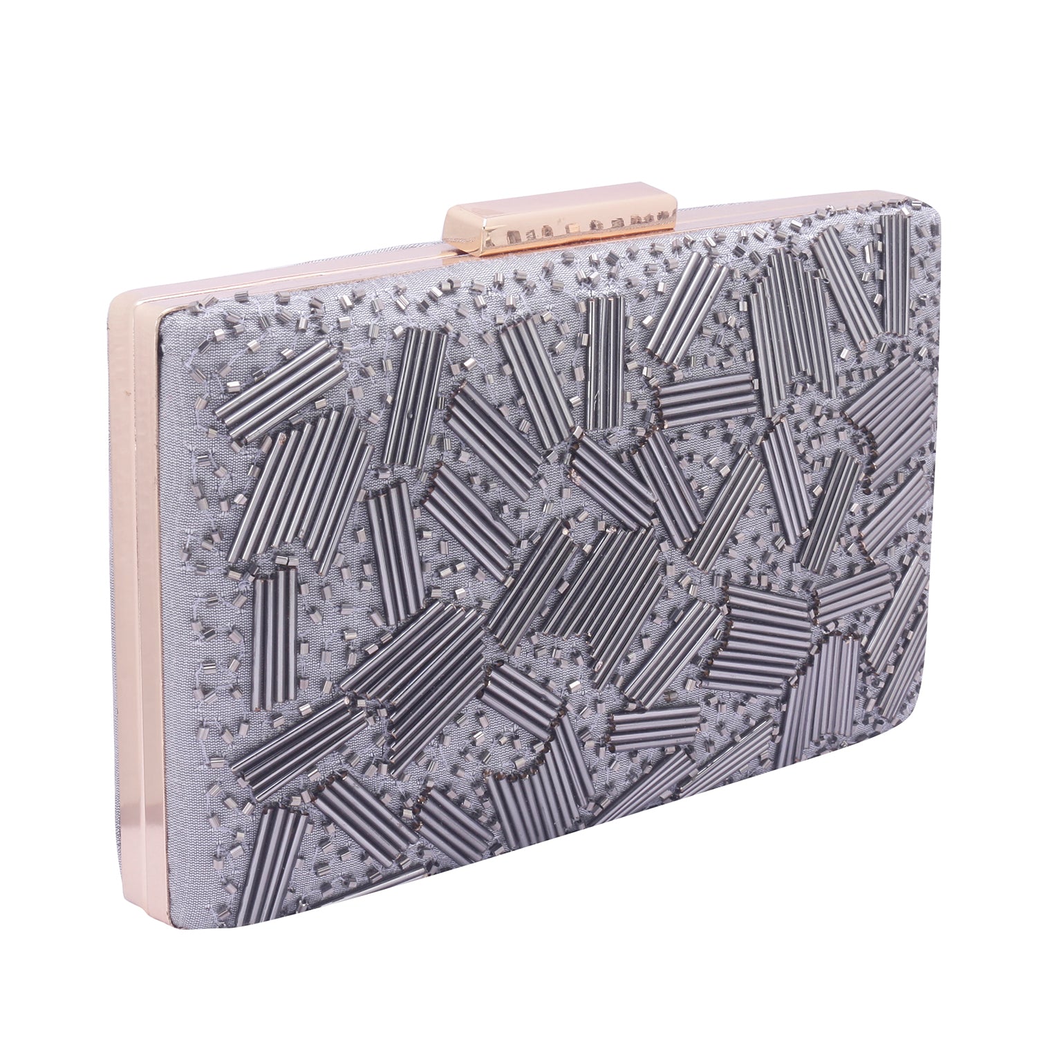 grey embroidered clutch