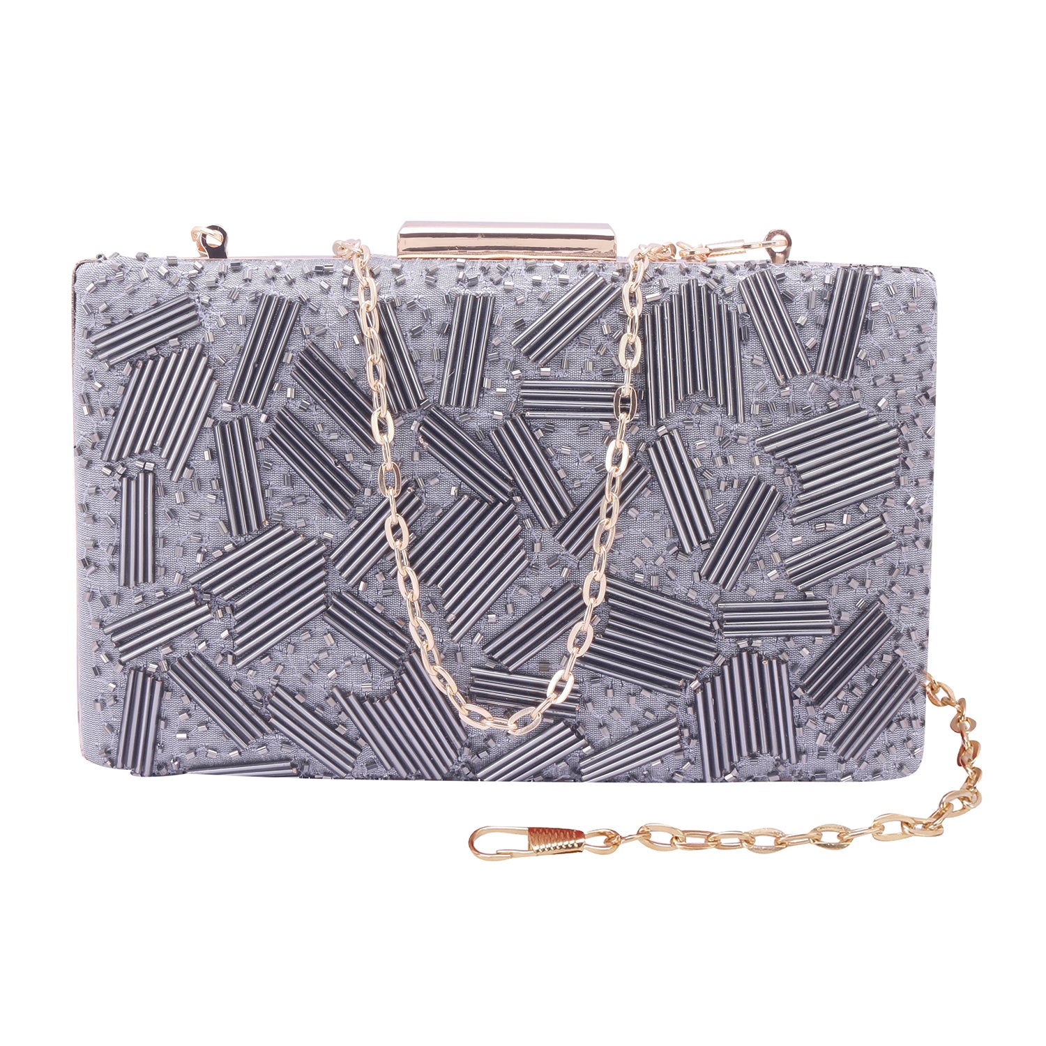 grey embroidered clutch