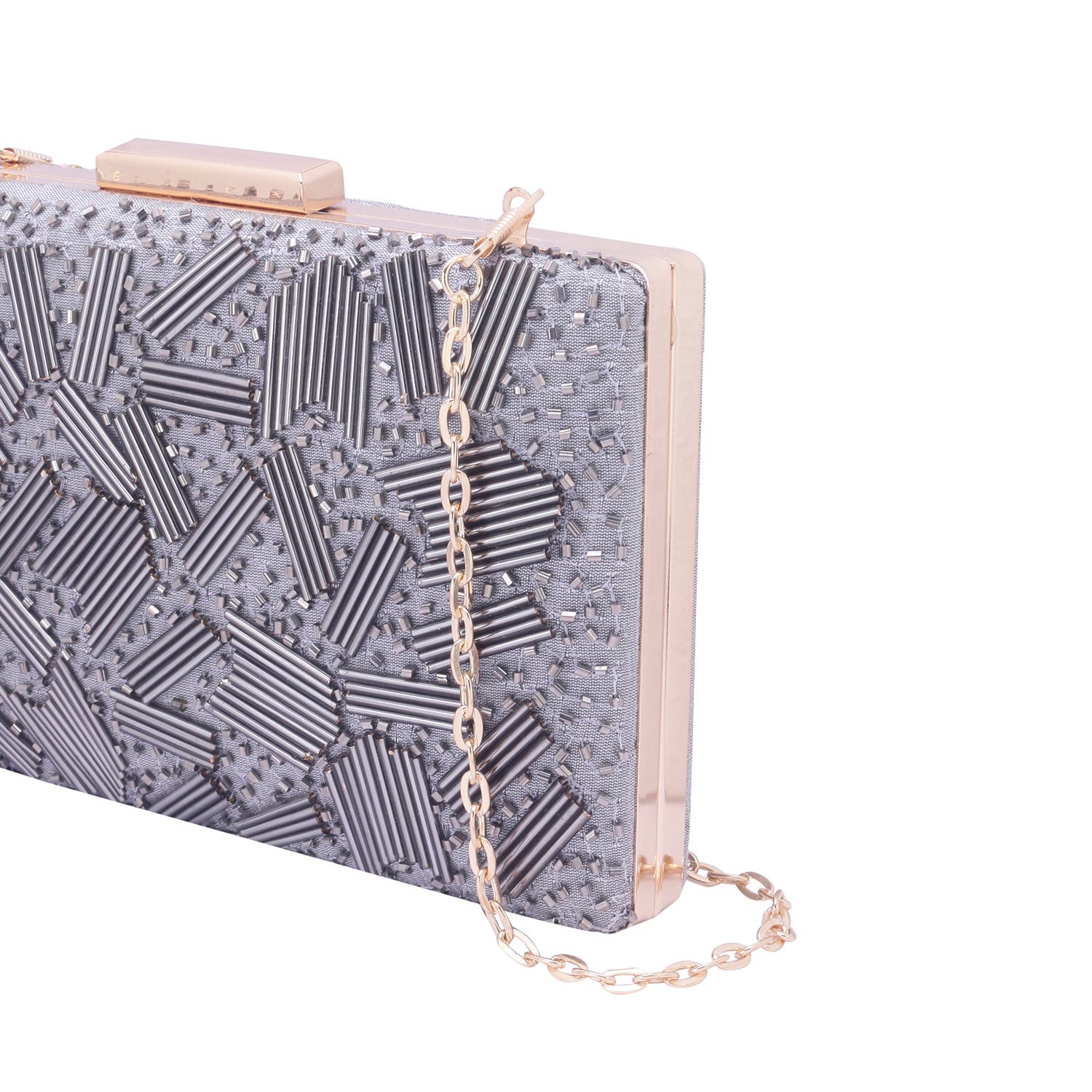 grey embroidered clutch