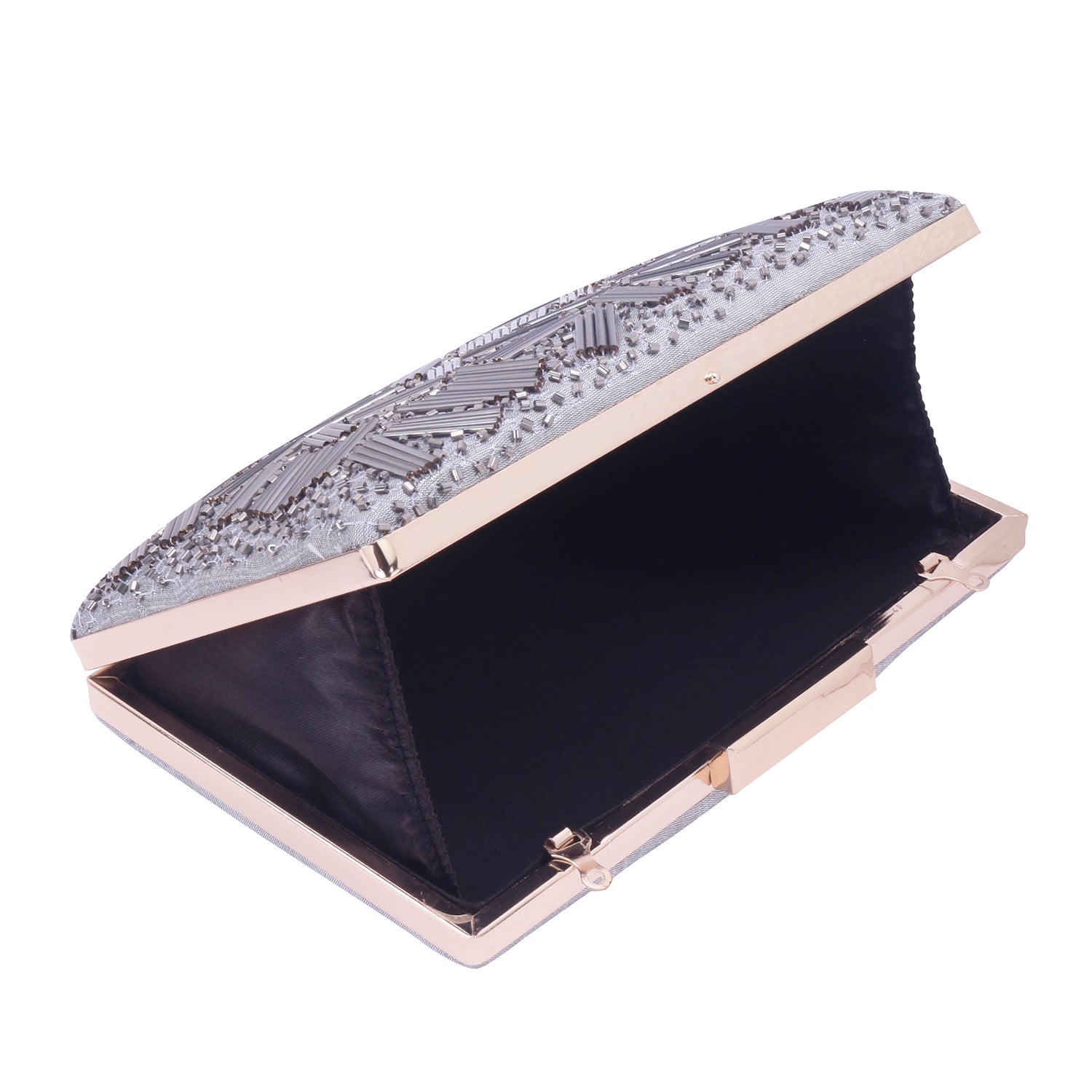 grey embroidered clutch