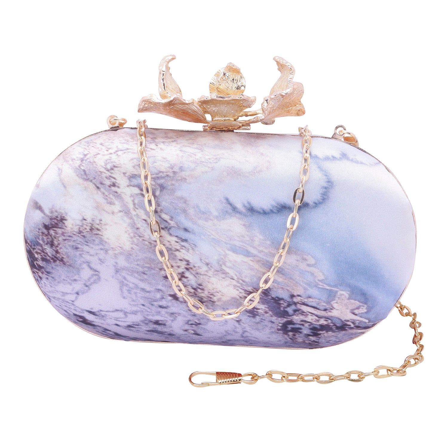 printed oval clutch