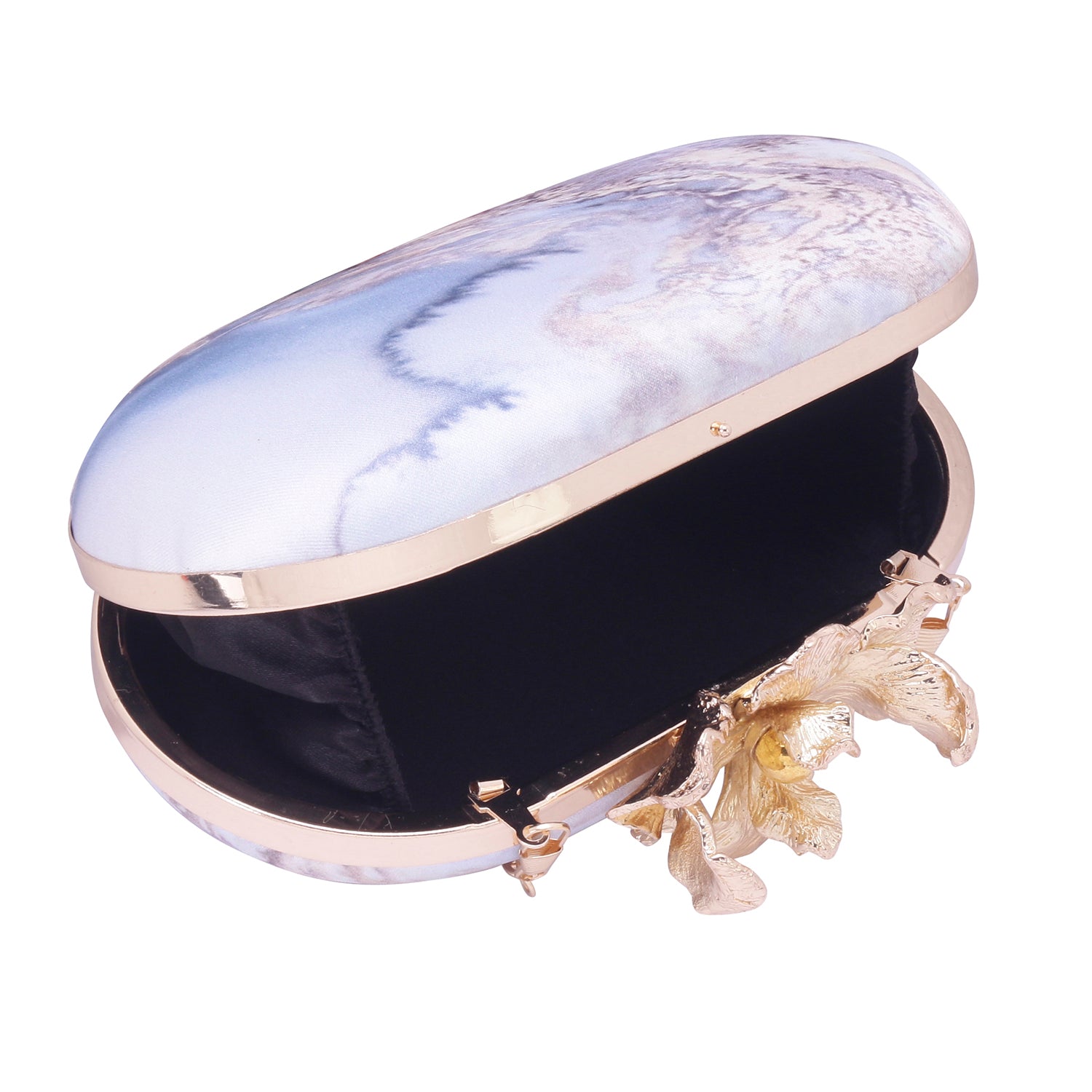 printed oval clutch