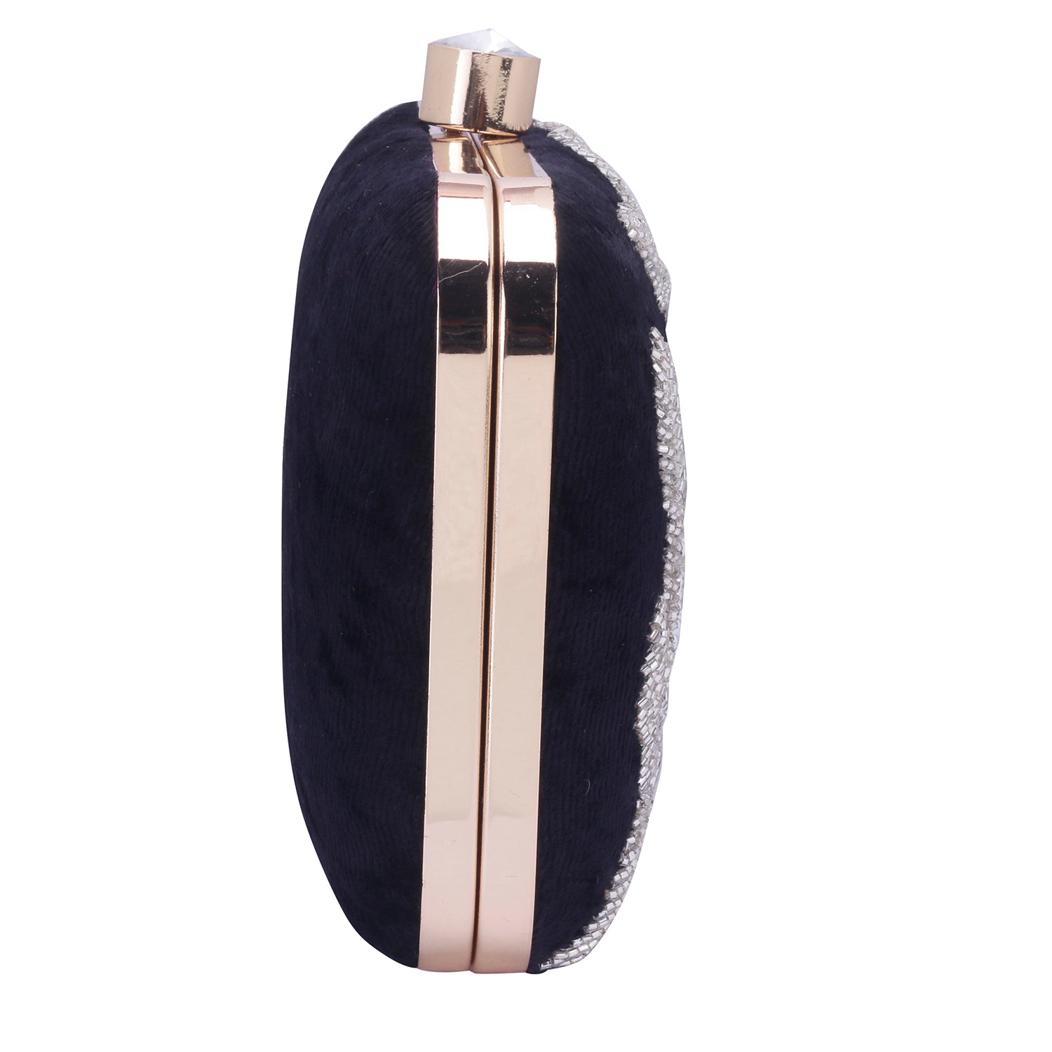 Silver embroidered black clutch
