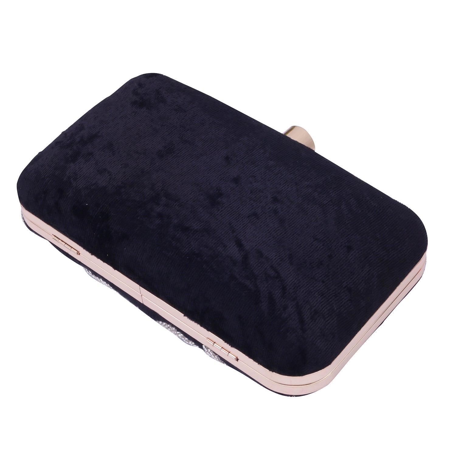 Silver embroidered black clutch