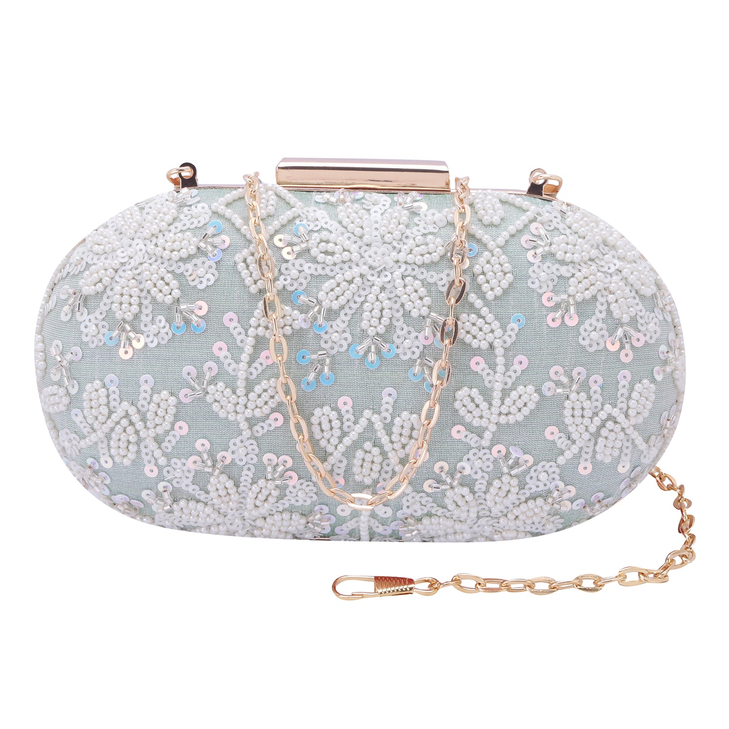 mint green oval clutch