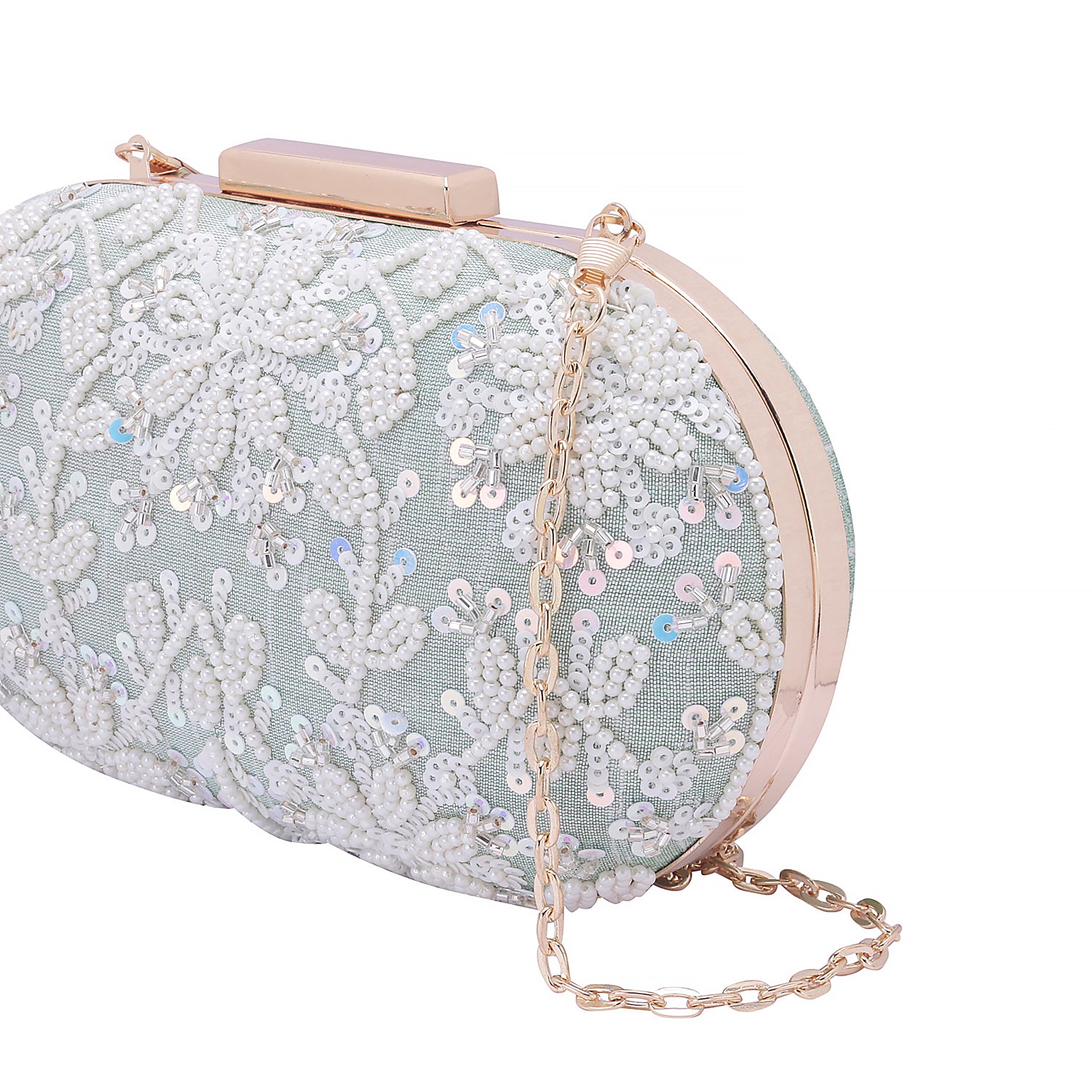 mint green oval clutch