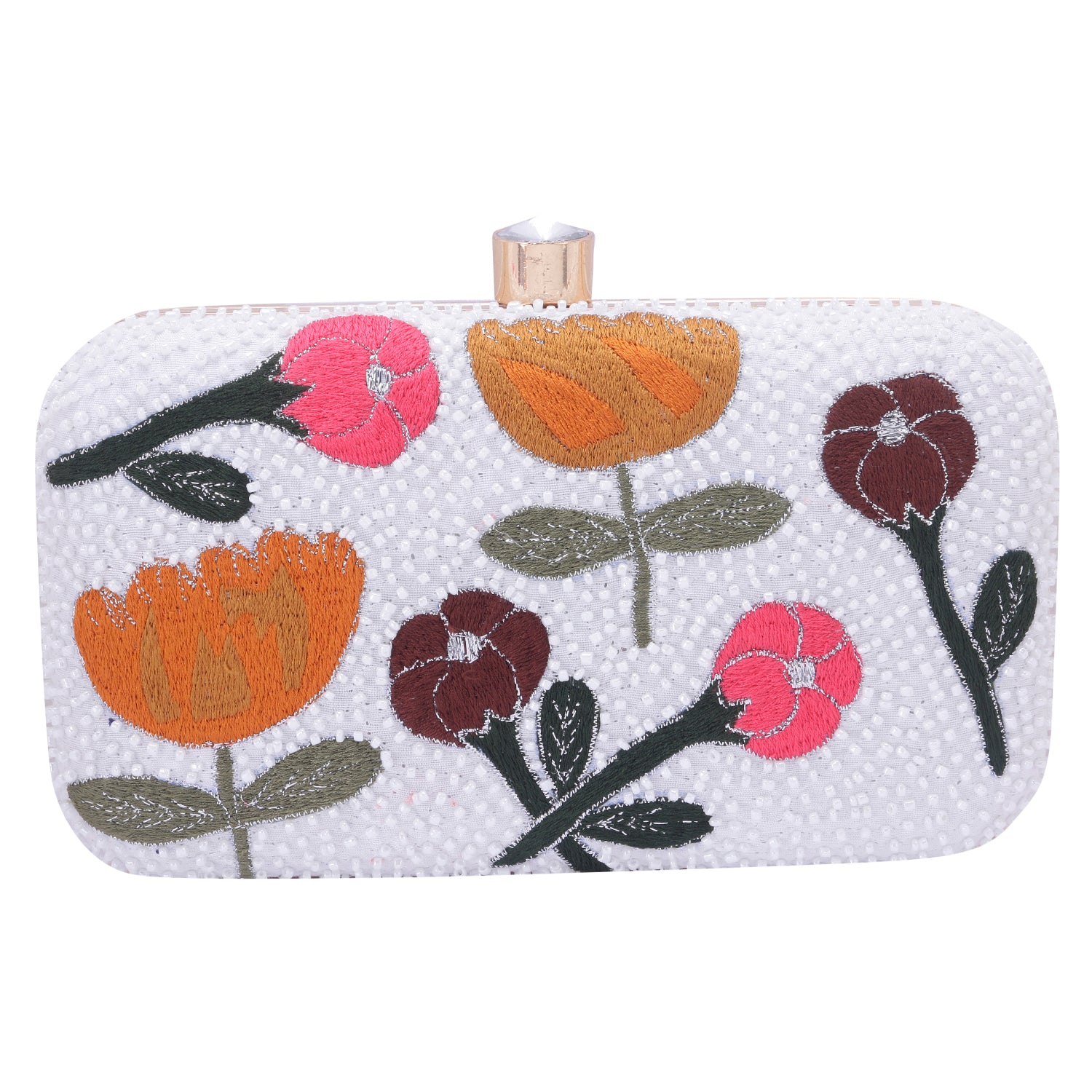 white embroidered clutch