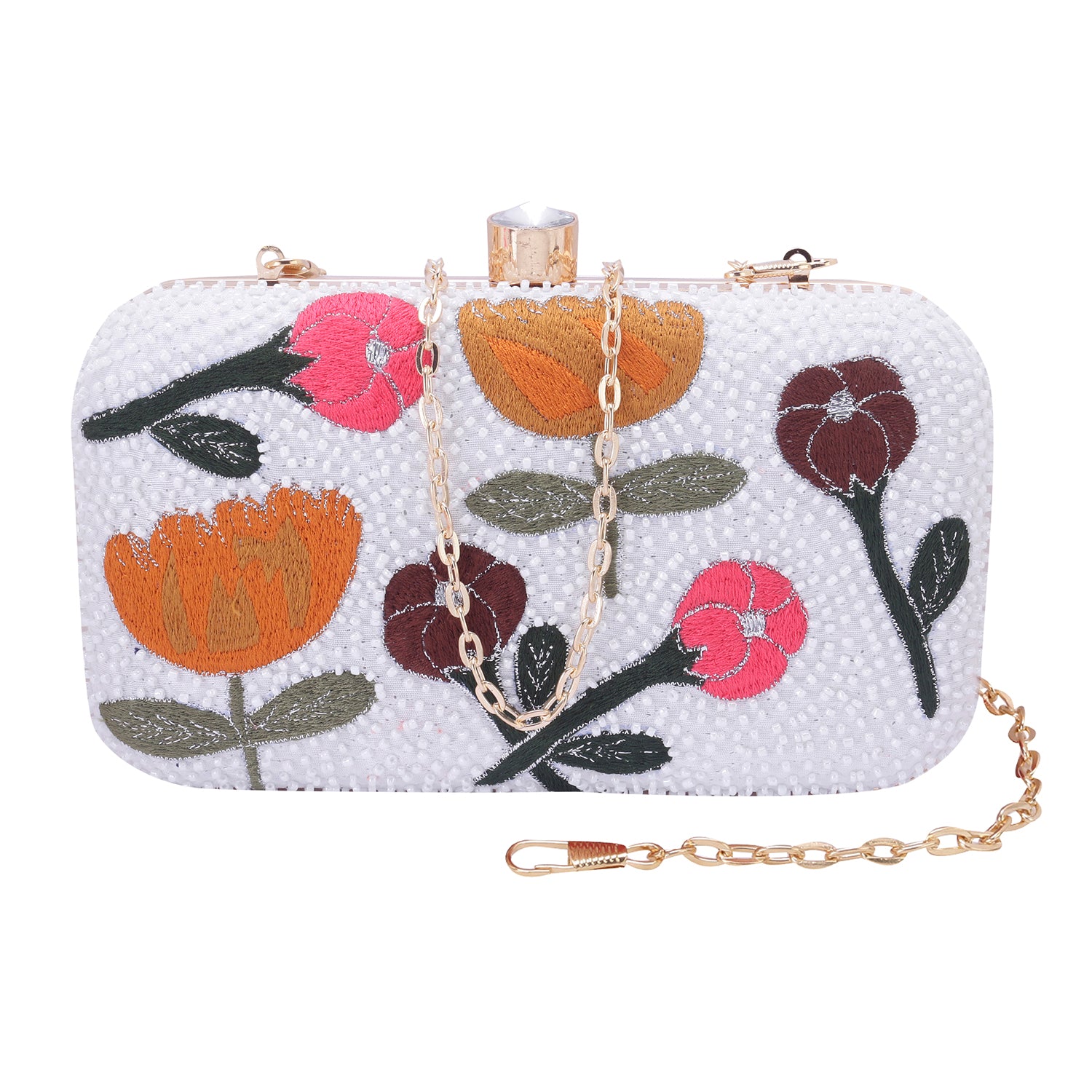 white embroidered clutch