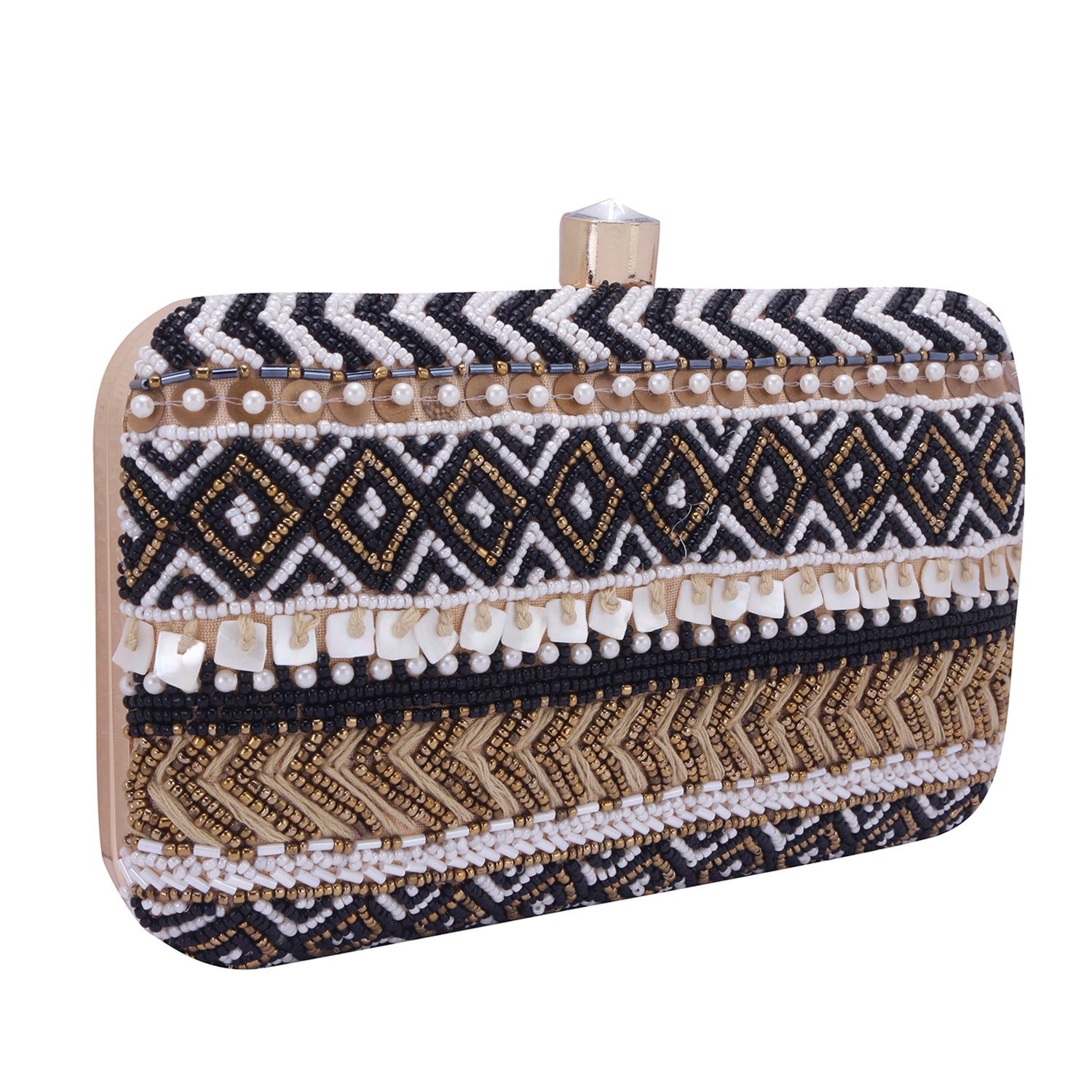 black adorn embroidery clutch