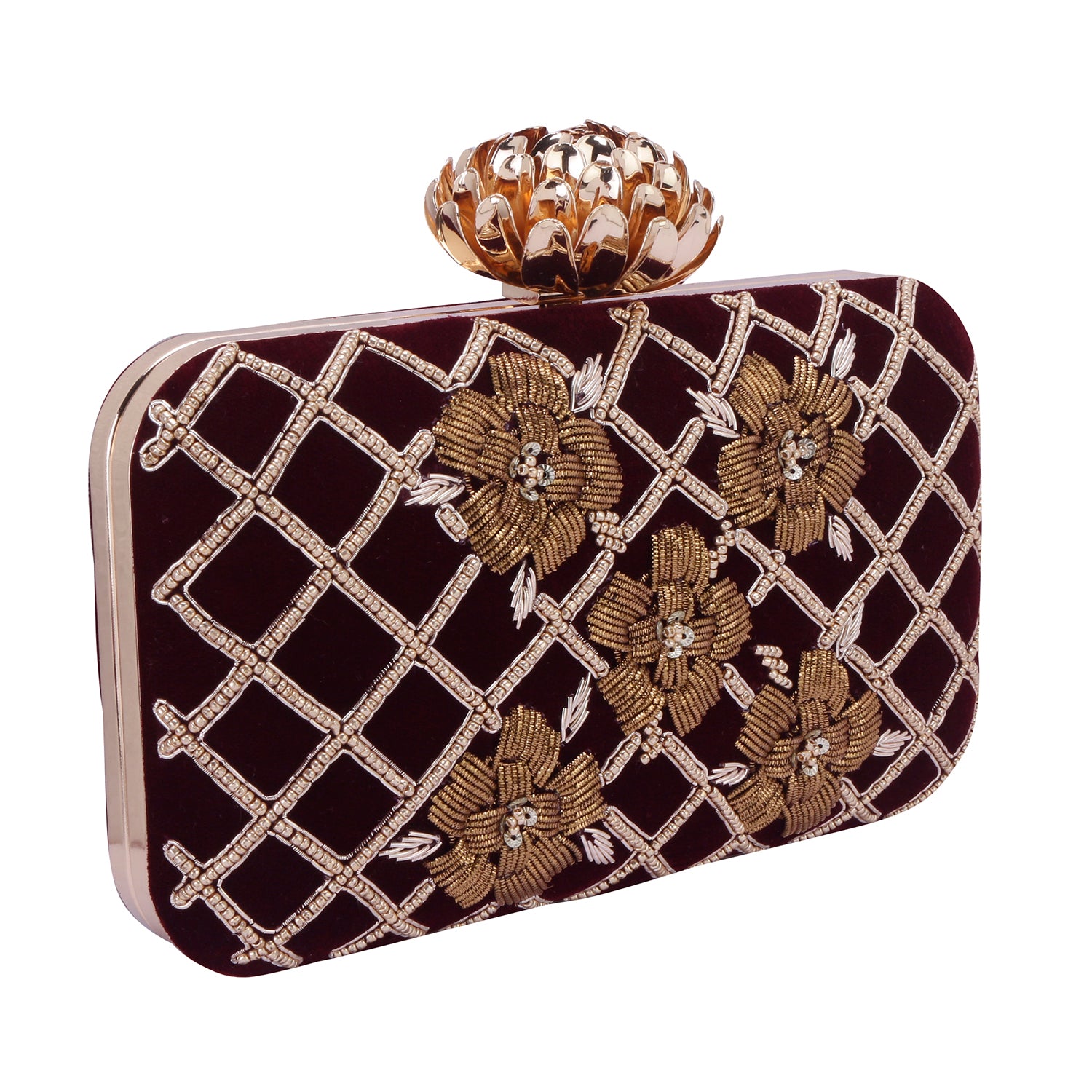 Maroon Embroidery Clutch
