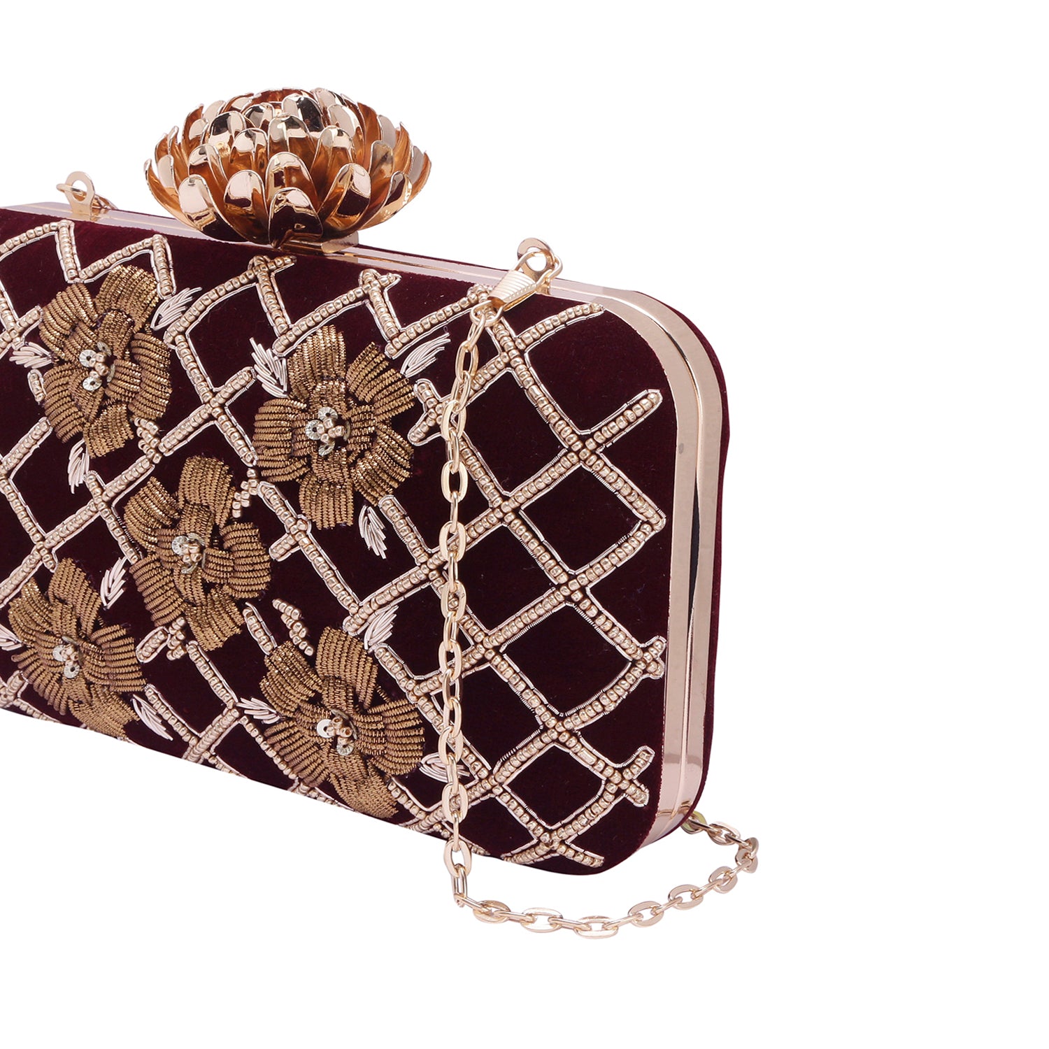 Maroon Embroidery Clutch