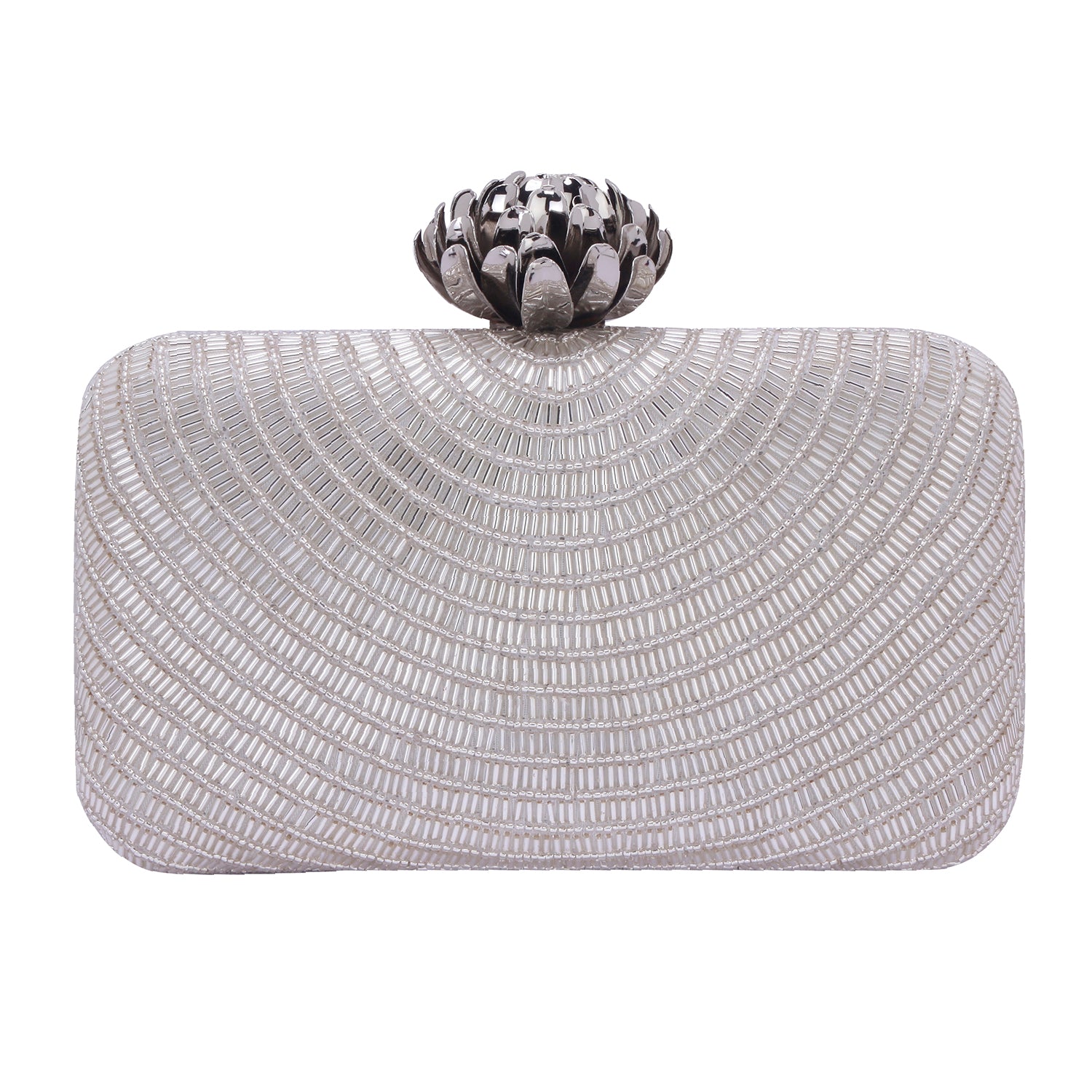 silver embroidered clutch
