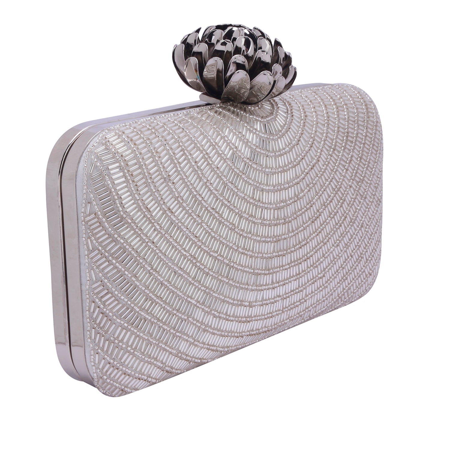 silver embroidered clutch
