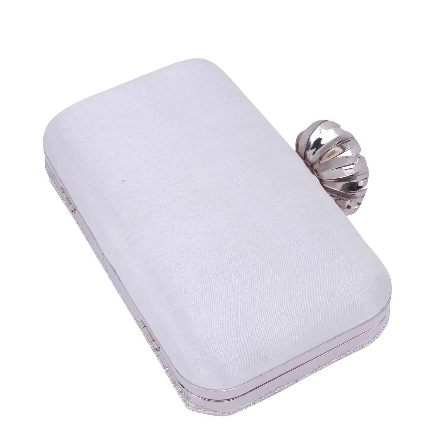silver embroidered clutch