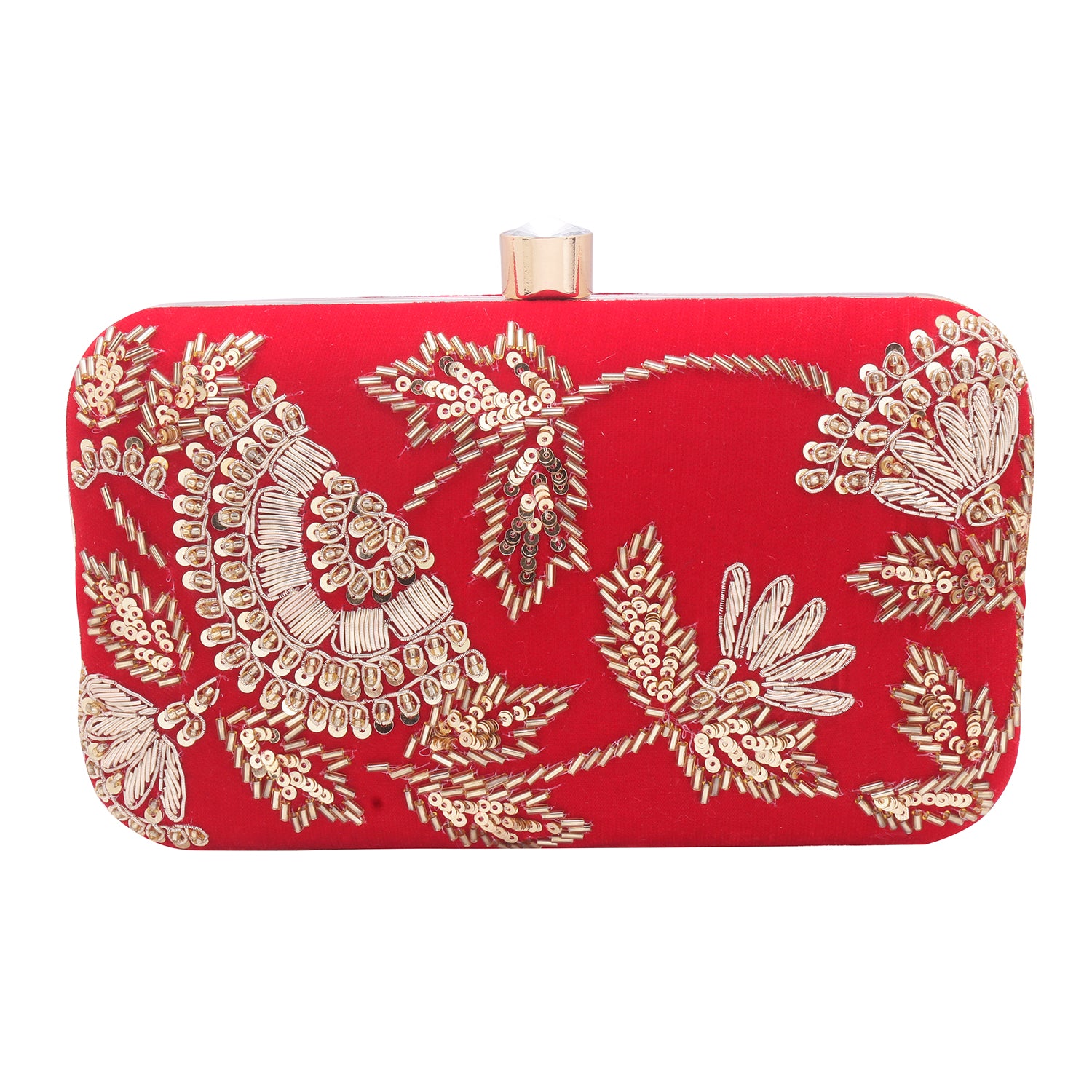 red embroidery clutch