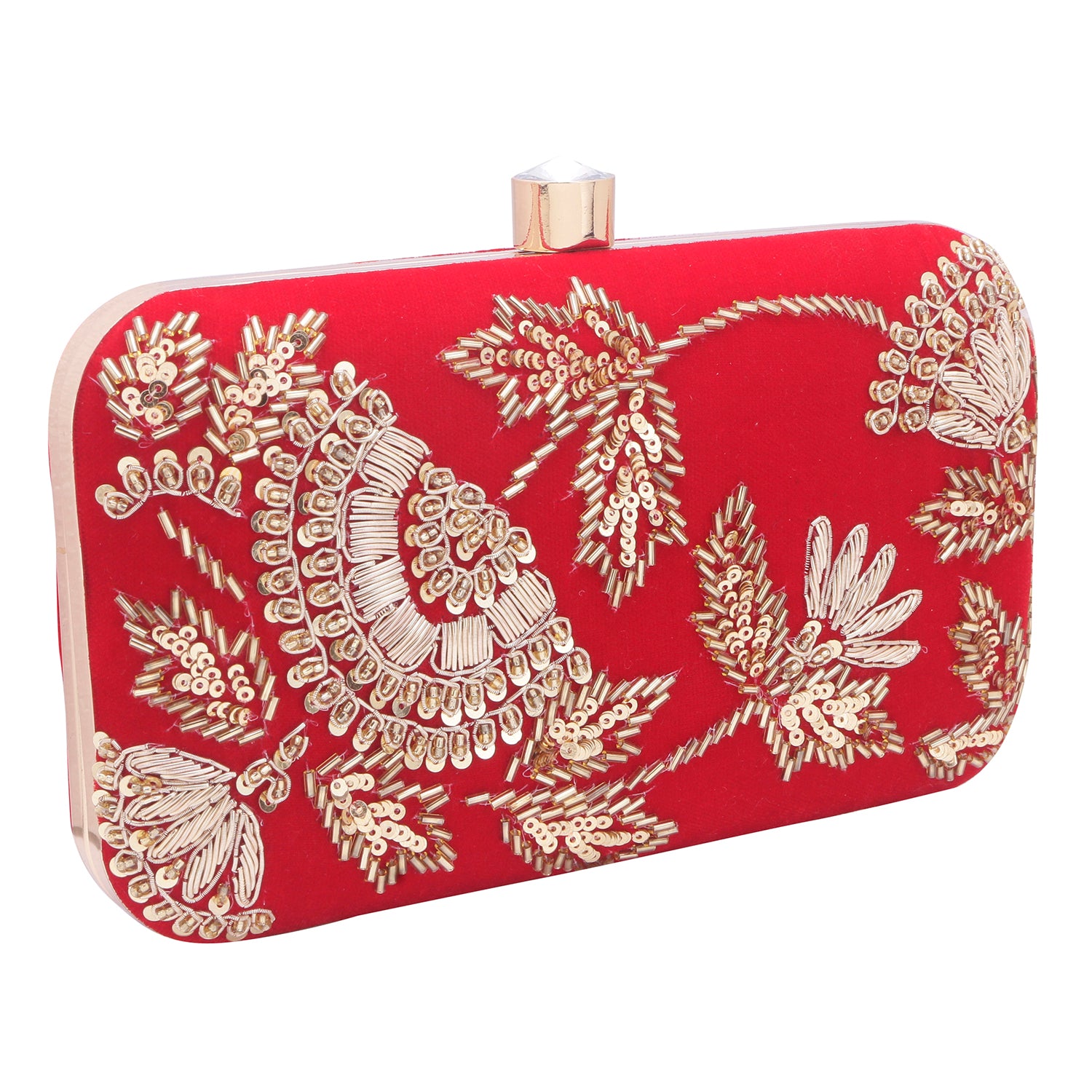 red embroidery clutch