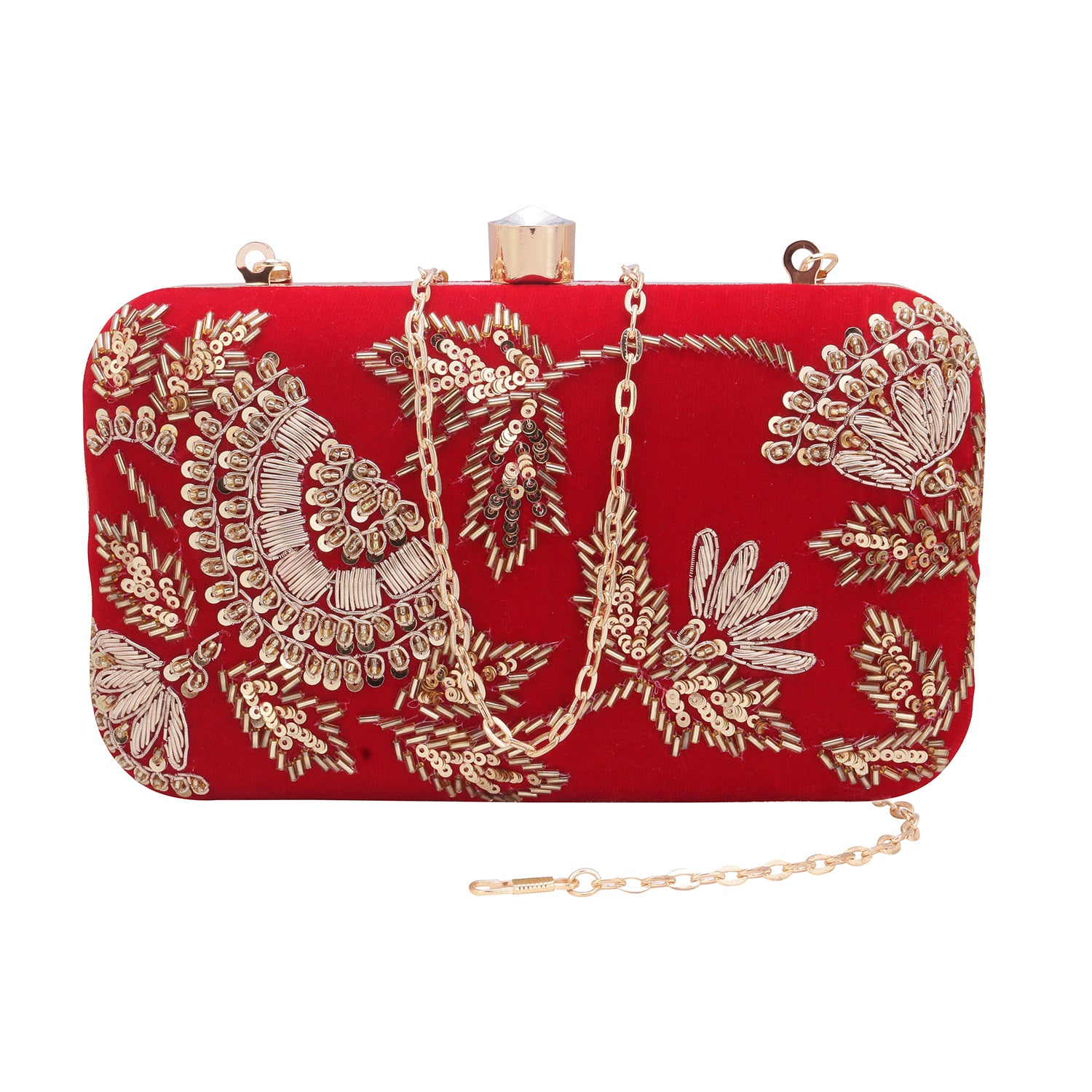 red embroidery clutch