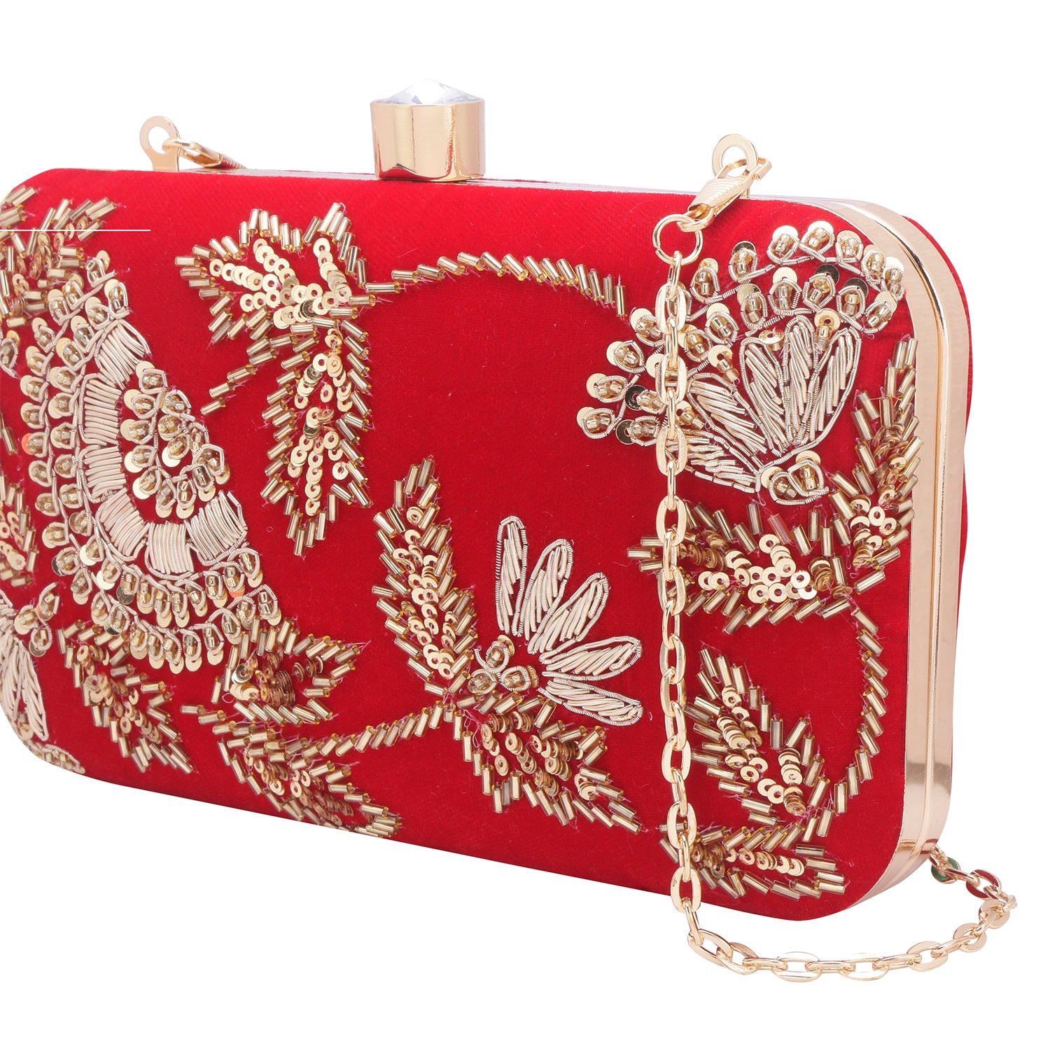 red embroidery clutch