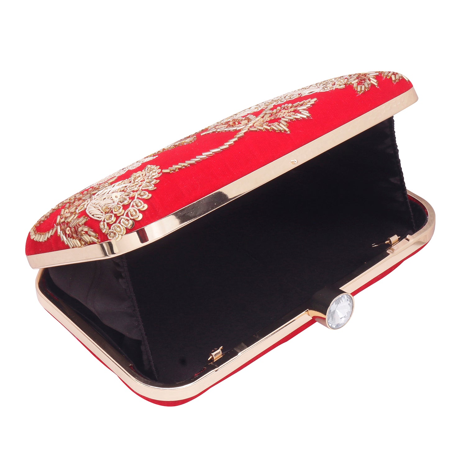 red embroidery clutch