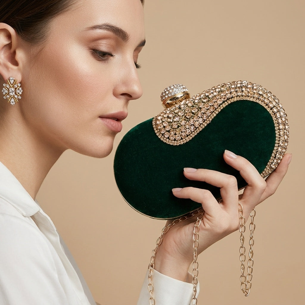 Atreyi Green — Velvet Embroidered Clutch