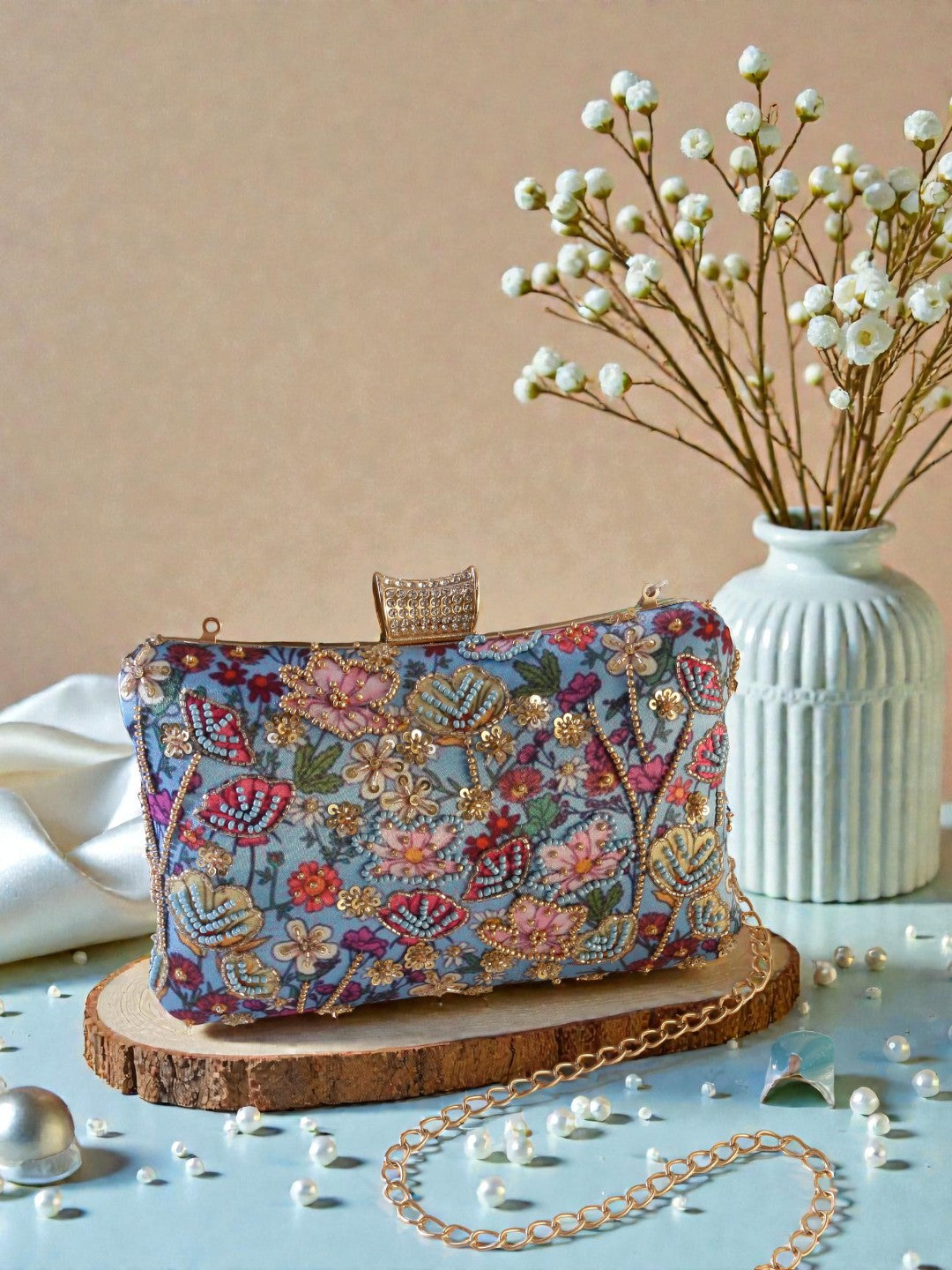 VRPS Printed Embroidered Clutch | Handcrafted Ethnic Bag | SWIS-1004