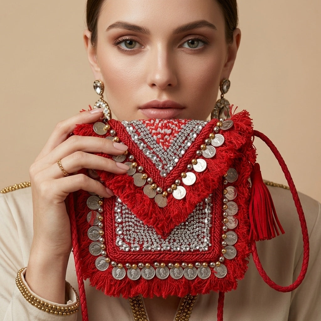 Khushi Red — Canvas Banjara Boho Bag