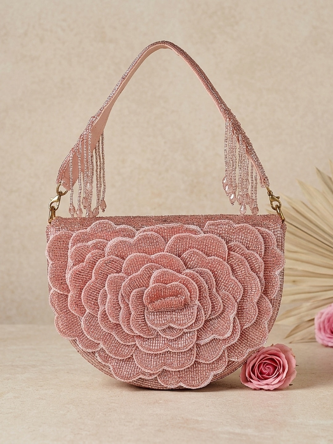 Damayanti Peach — Raw Silk Flap Bag - Front View | SWIS-1173